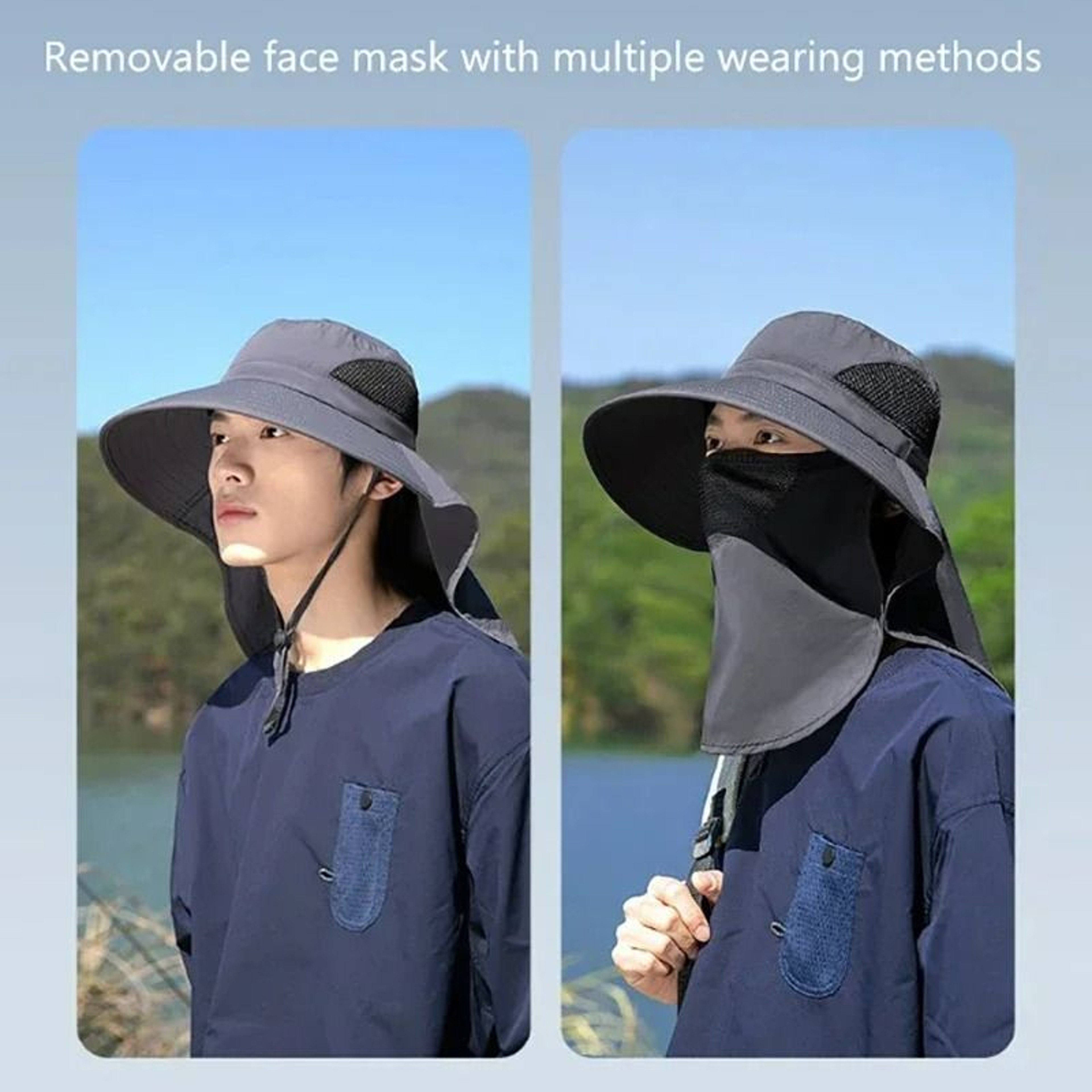 Outdoor UV Protection Sun Hat With Detachable Neck Flap  Breathable Face Cover 6