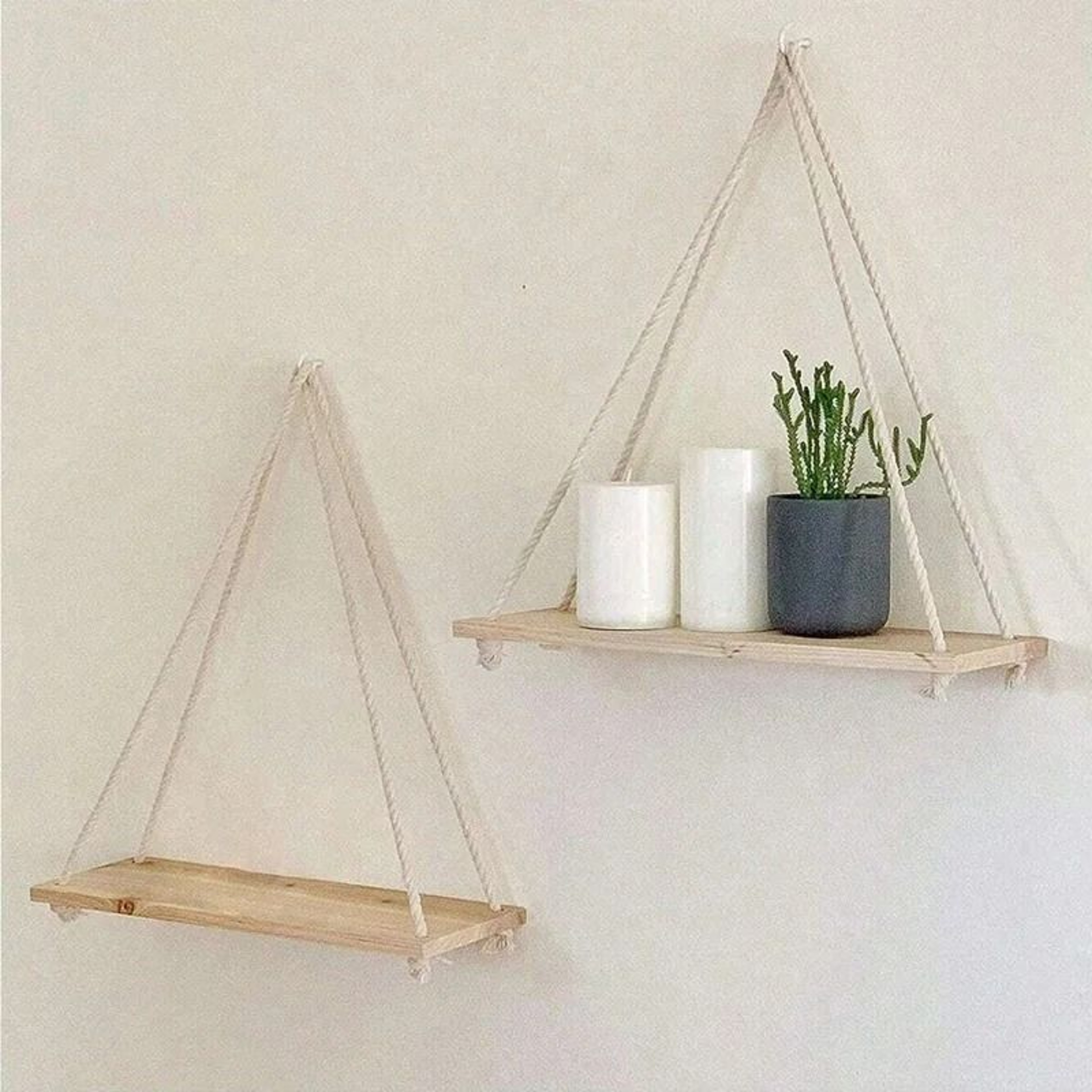 Rustic Wooden Swing Hanging Rope Wall Shelf  Floating Plant Tray Display 4