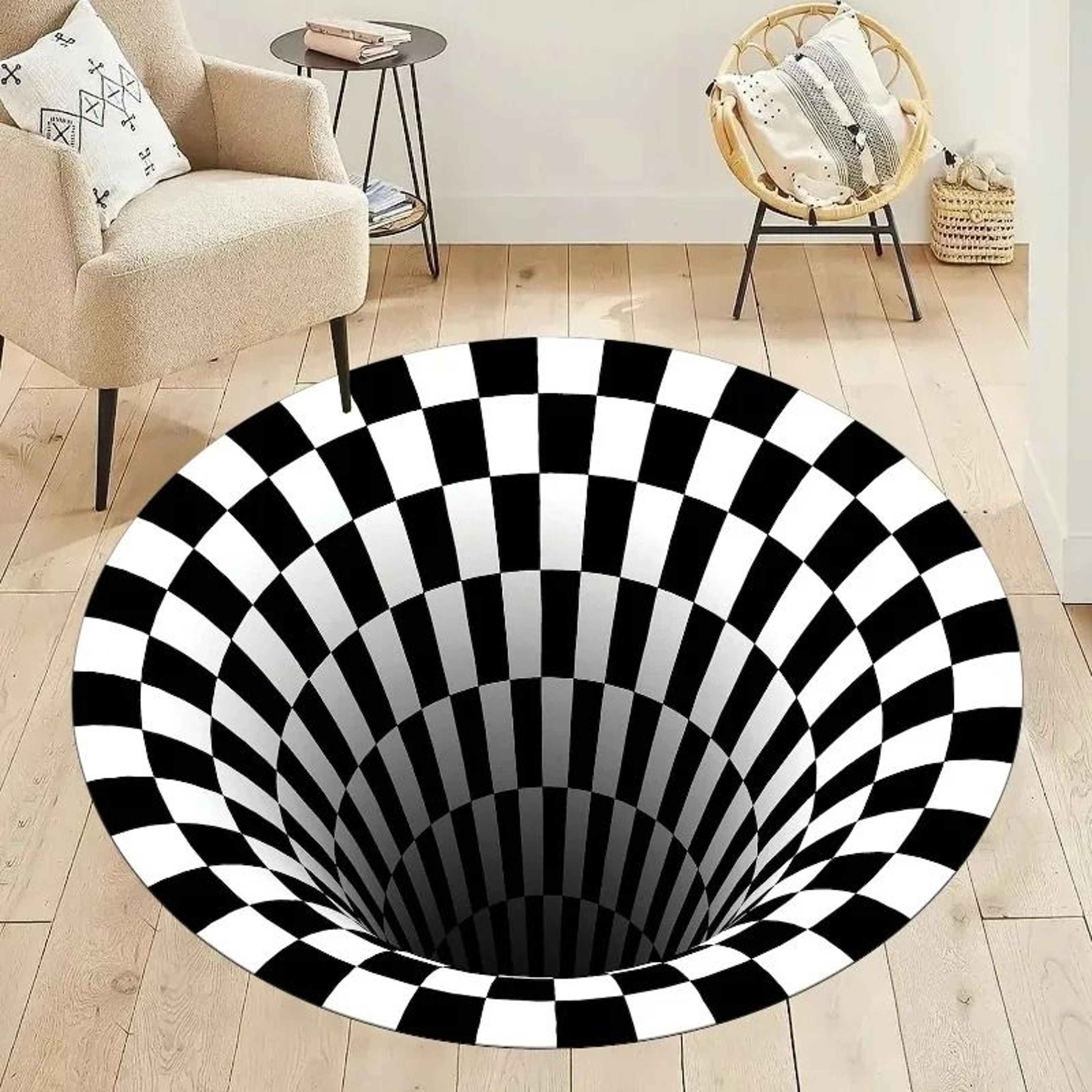 3D Vortex Optical Illusion Round Area Rug  Hypnotic Floor Accent Mat 0