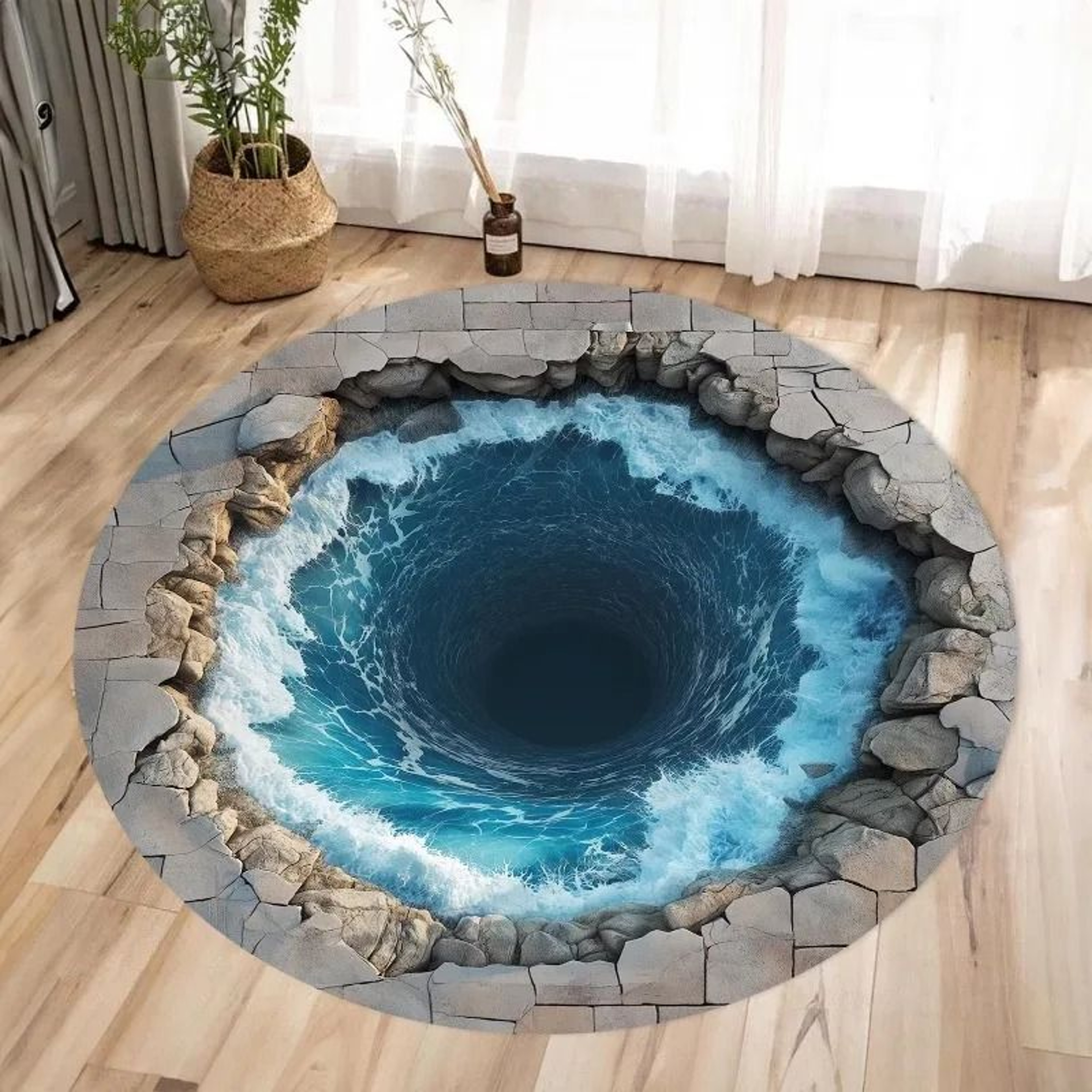 3D Vortex Optical Illusion Round Area Rug  Hypnotic Floor Accent Mat 9