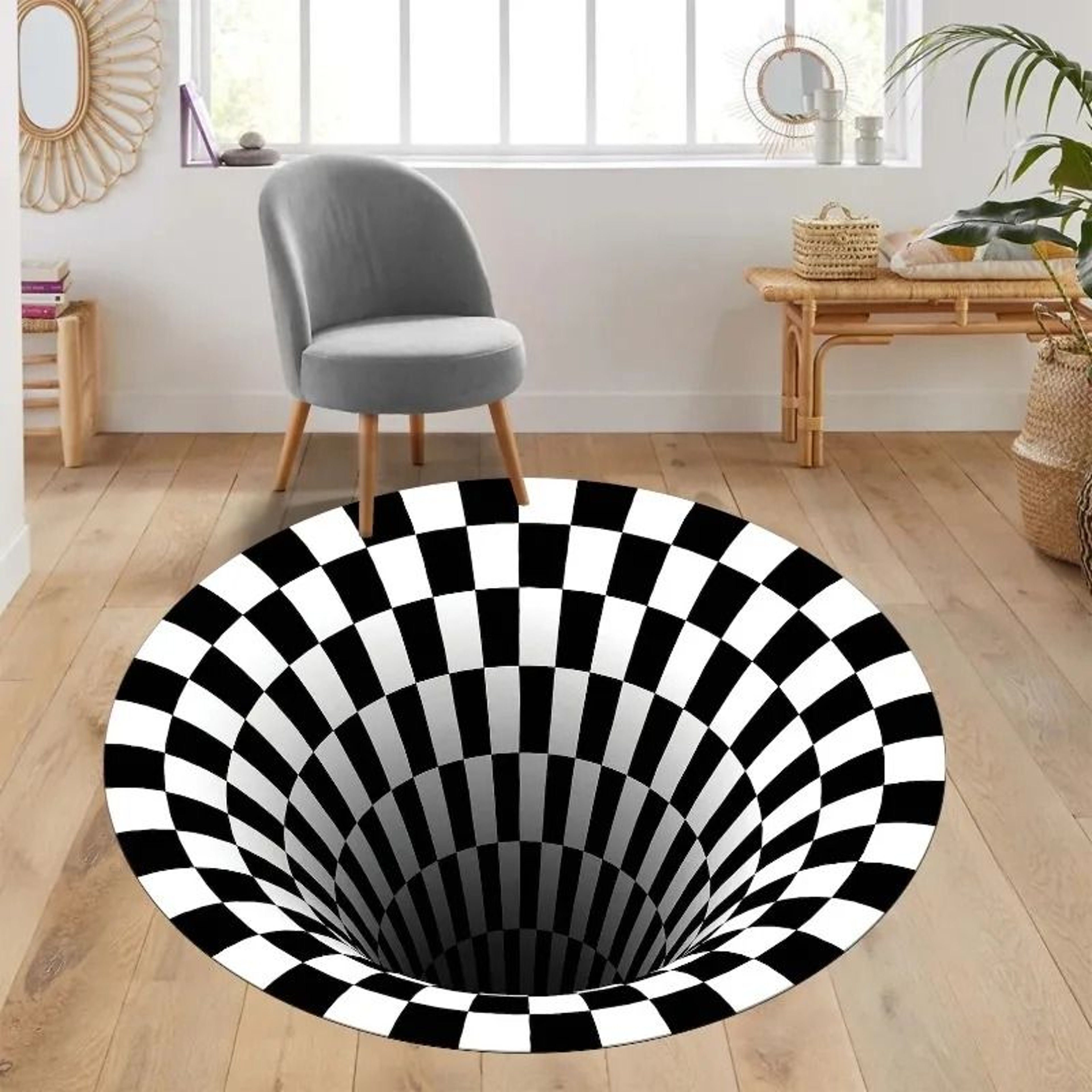 3D Vortex Optical Illusion Round Area Rug  Hypnotic Floor Accent Mat 3