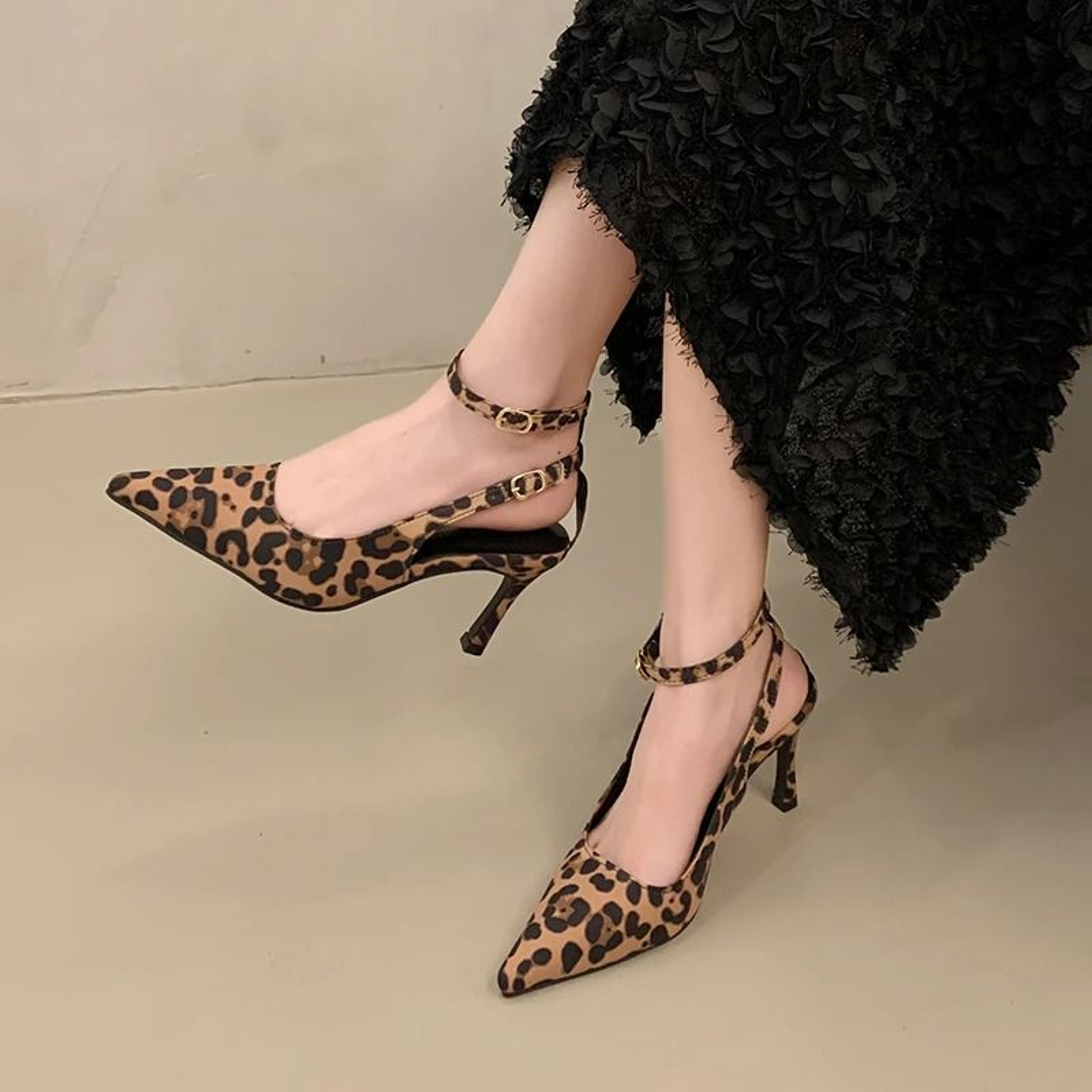 Sexy Leopard Print PointedToe Stiletto Sandals  LaceUp HighHeel Pumps 0