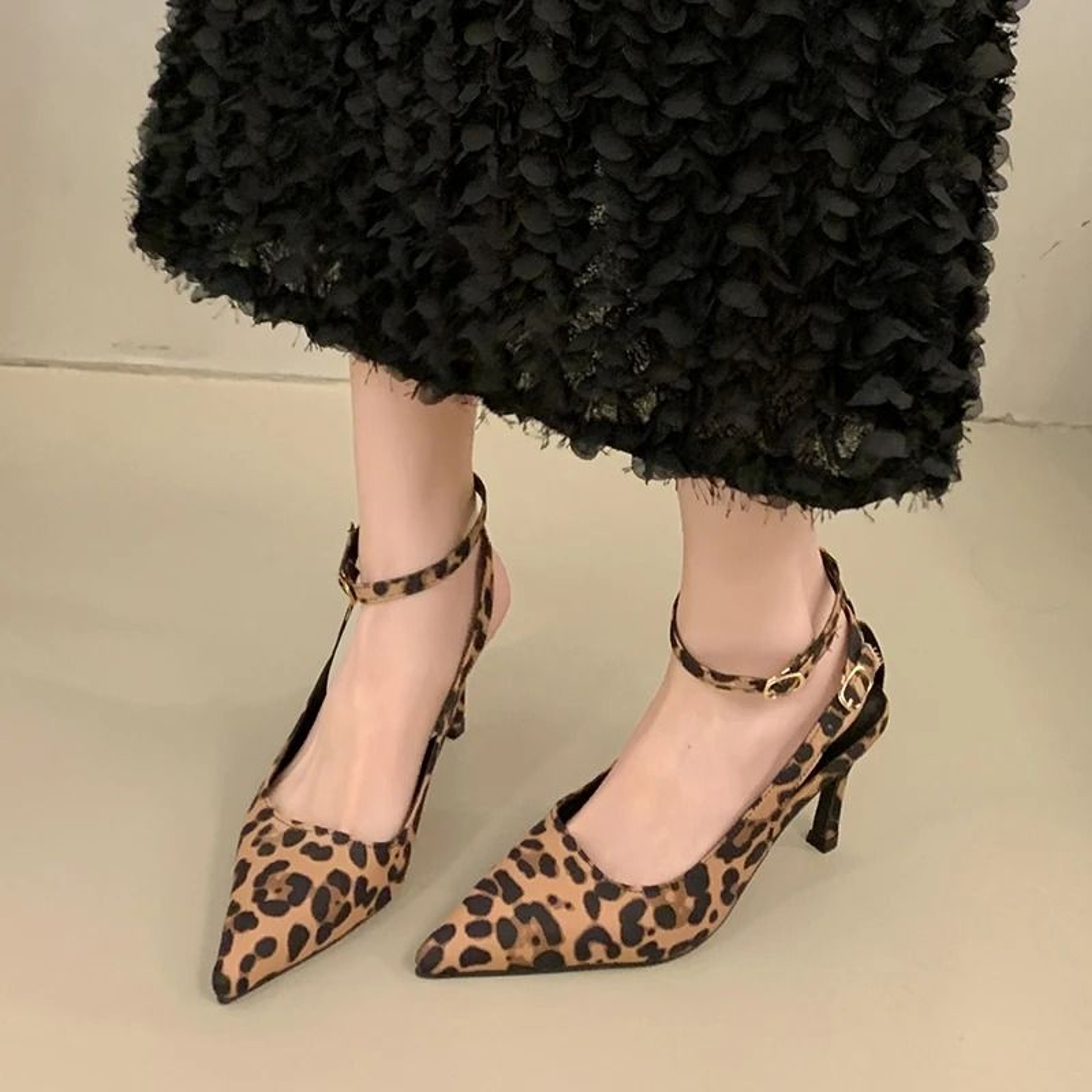 Sexy Leopard Print PointedToe Stiletto Sandals  LaceUp HighHeel Pumps 3