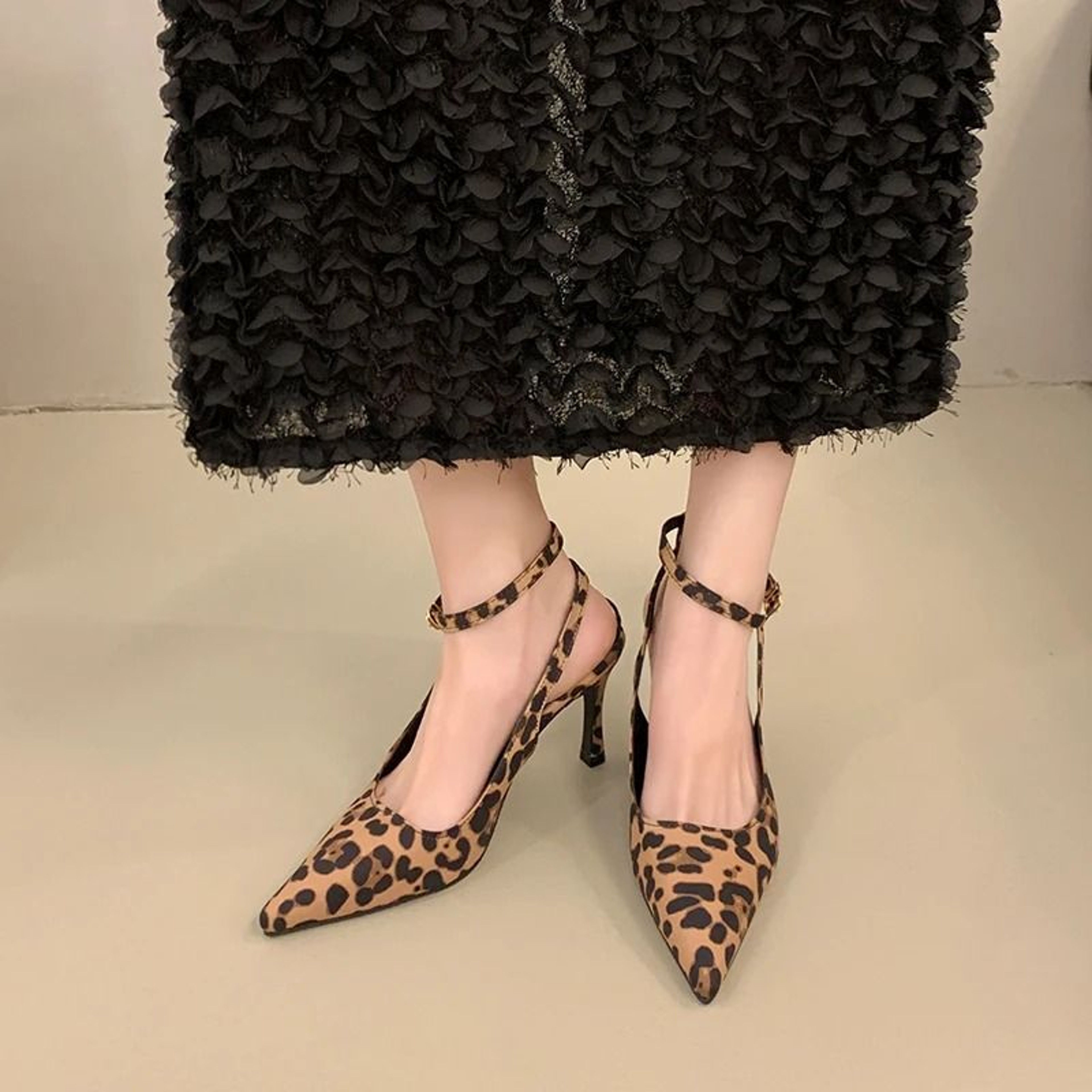 Sexy Leopard Print PointedToe Stiletto Sandals  LaceUp HighHeel Pumps 5