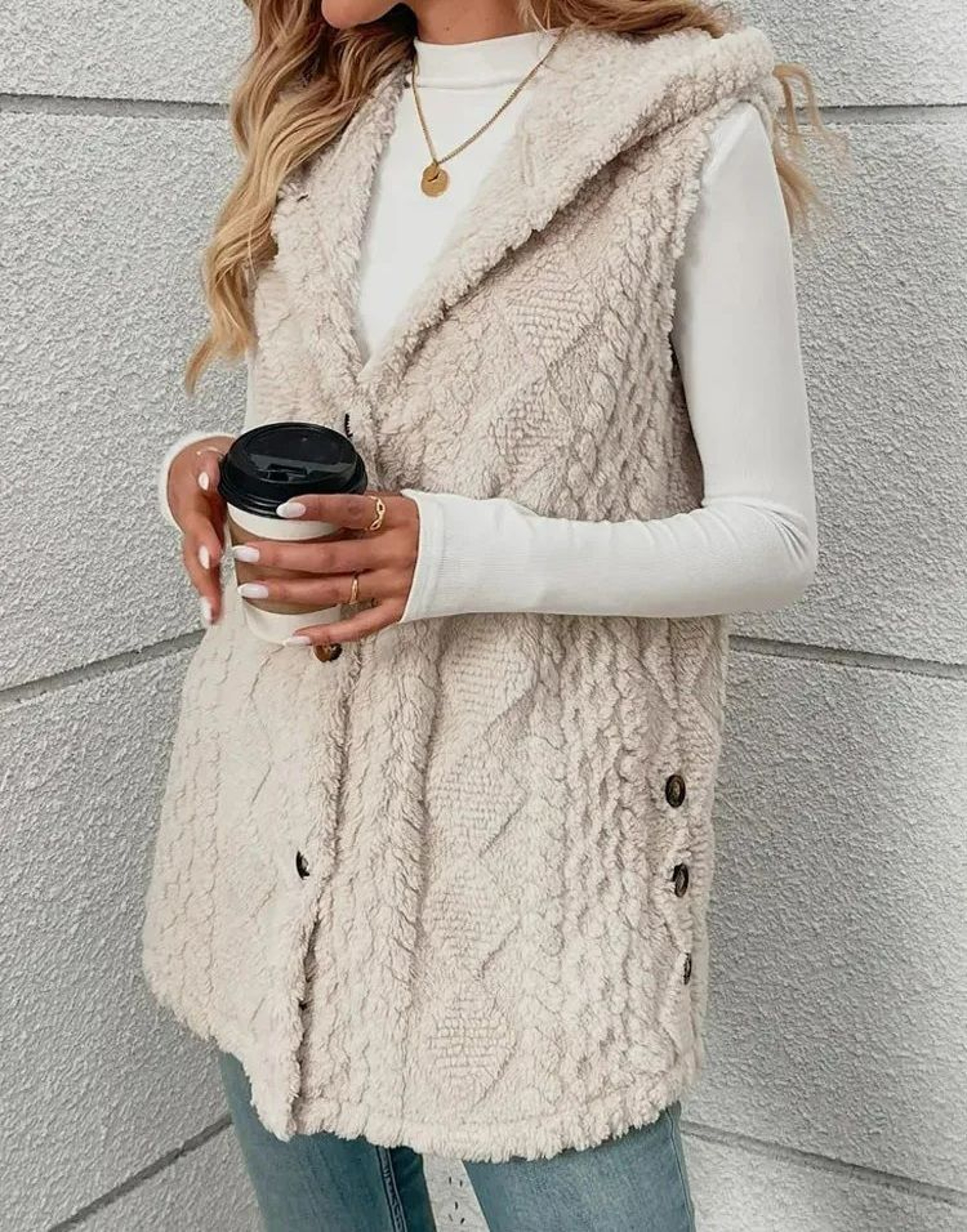 Womens Hooded Warm Plush Thick Vest Jacket 2