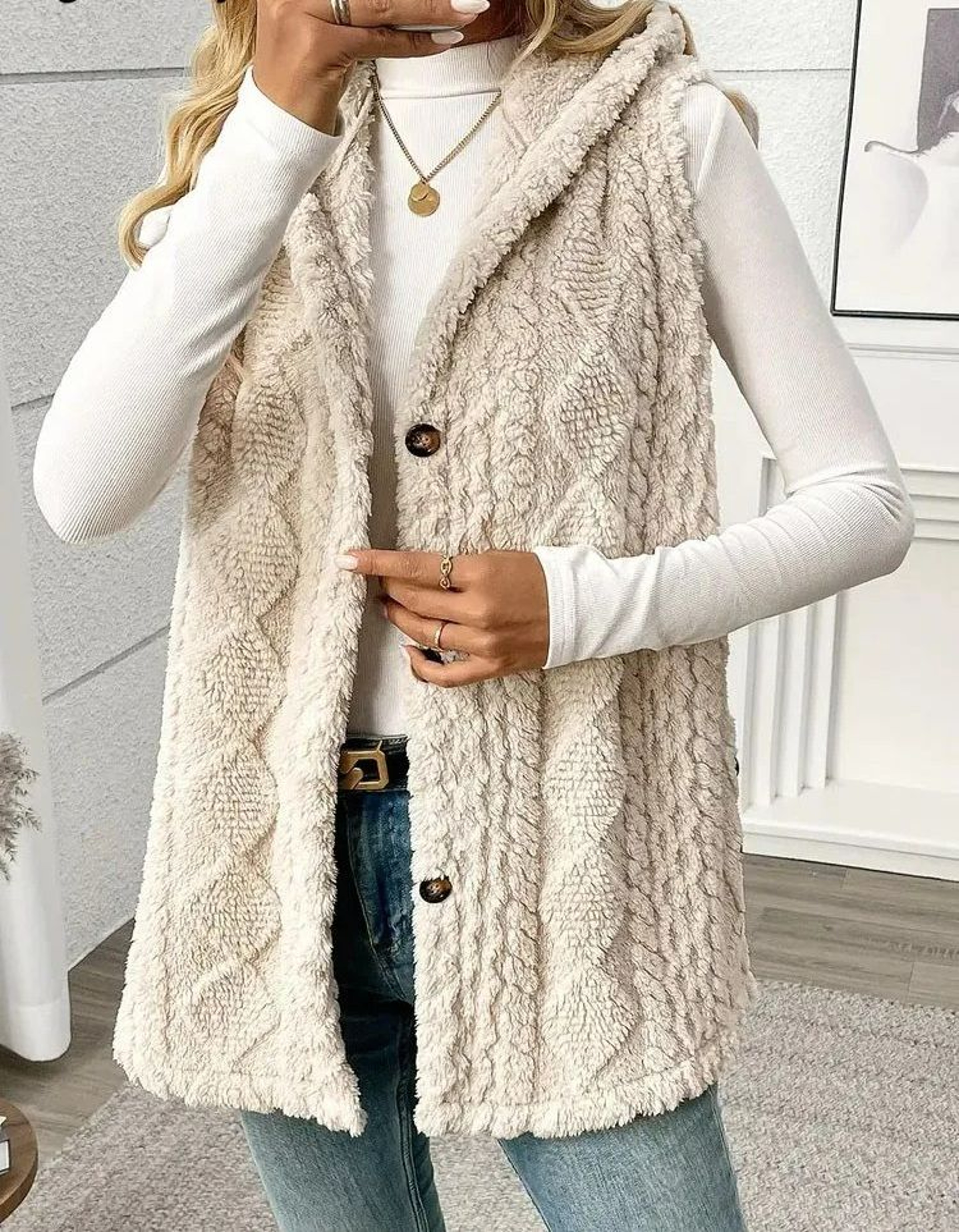 Womens Hooded Warm Plush Thick Vest Jacket 4