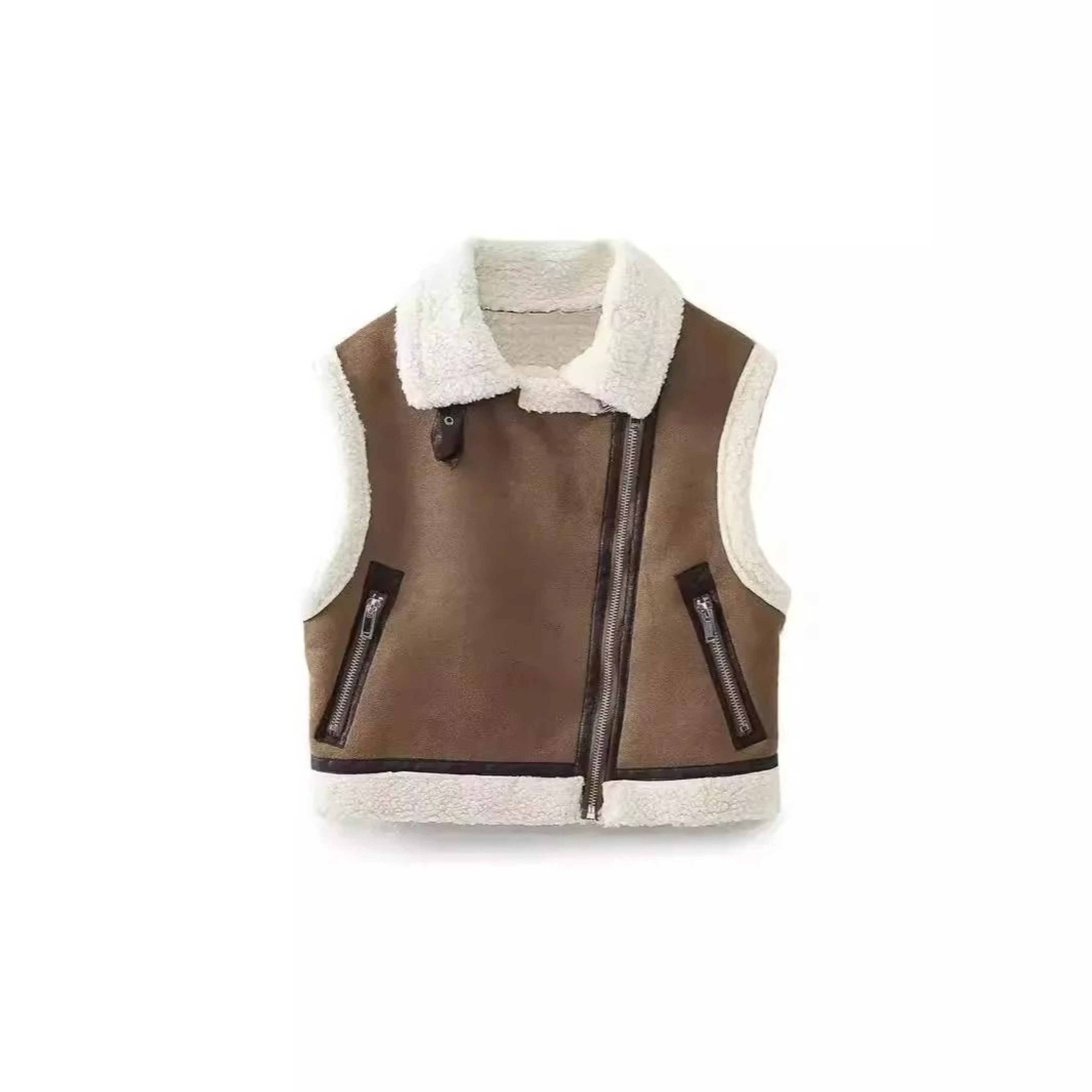 Womens Faux Leather Lambswool Patchwork Warm Vest Coat 5