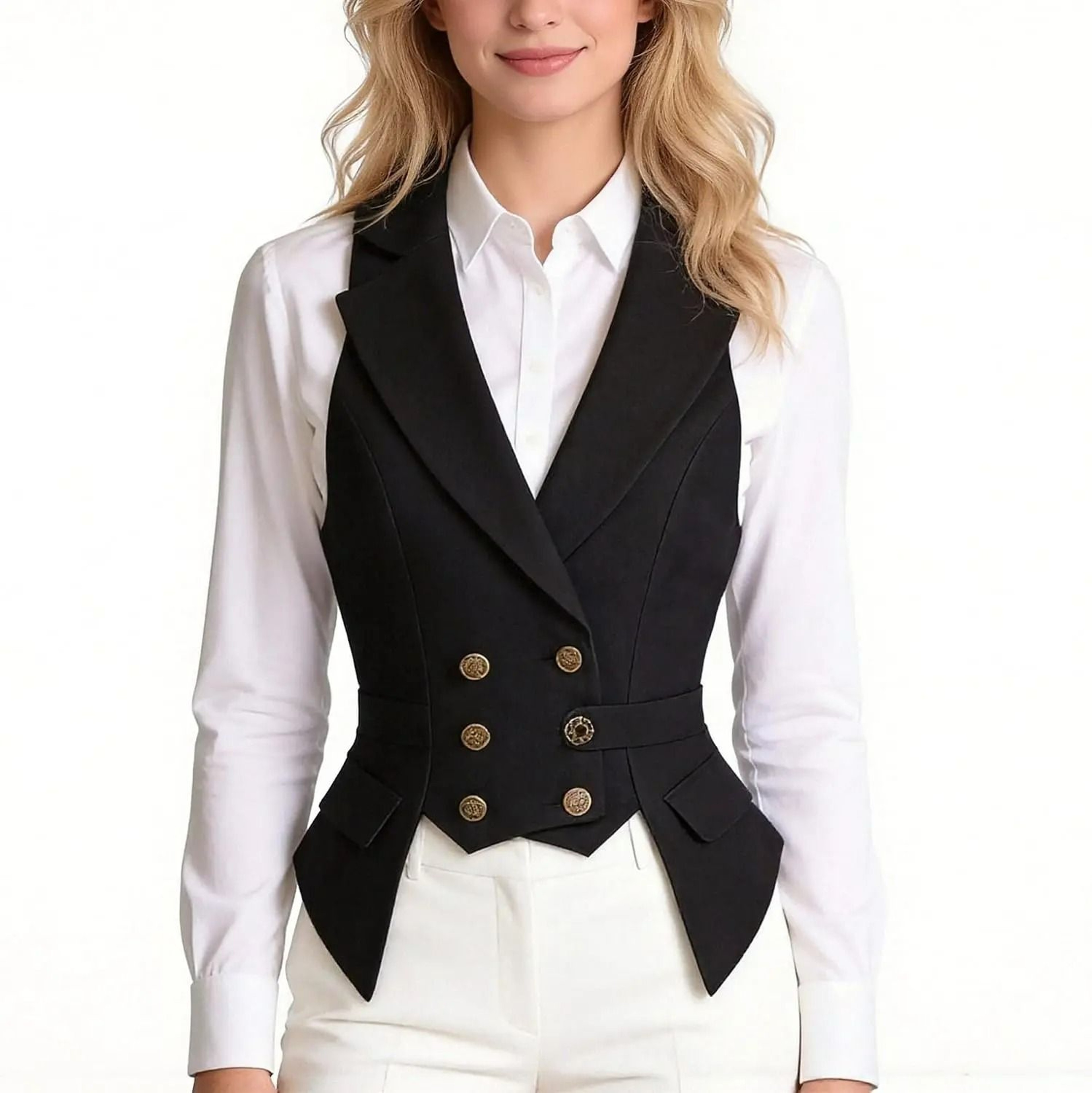 Womens DoubleBreasted Steampunk Victorian Waistcoat Vest 0