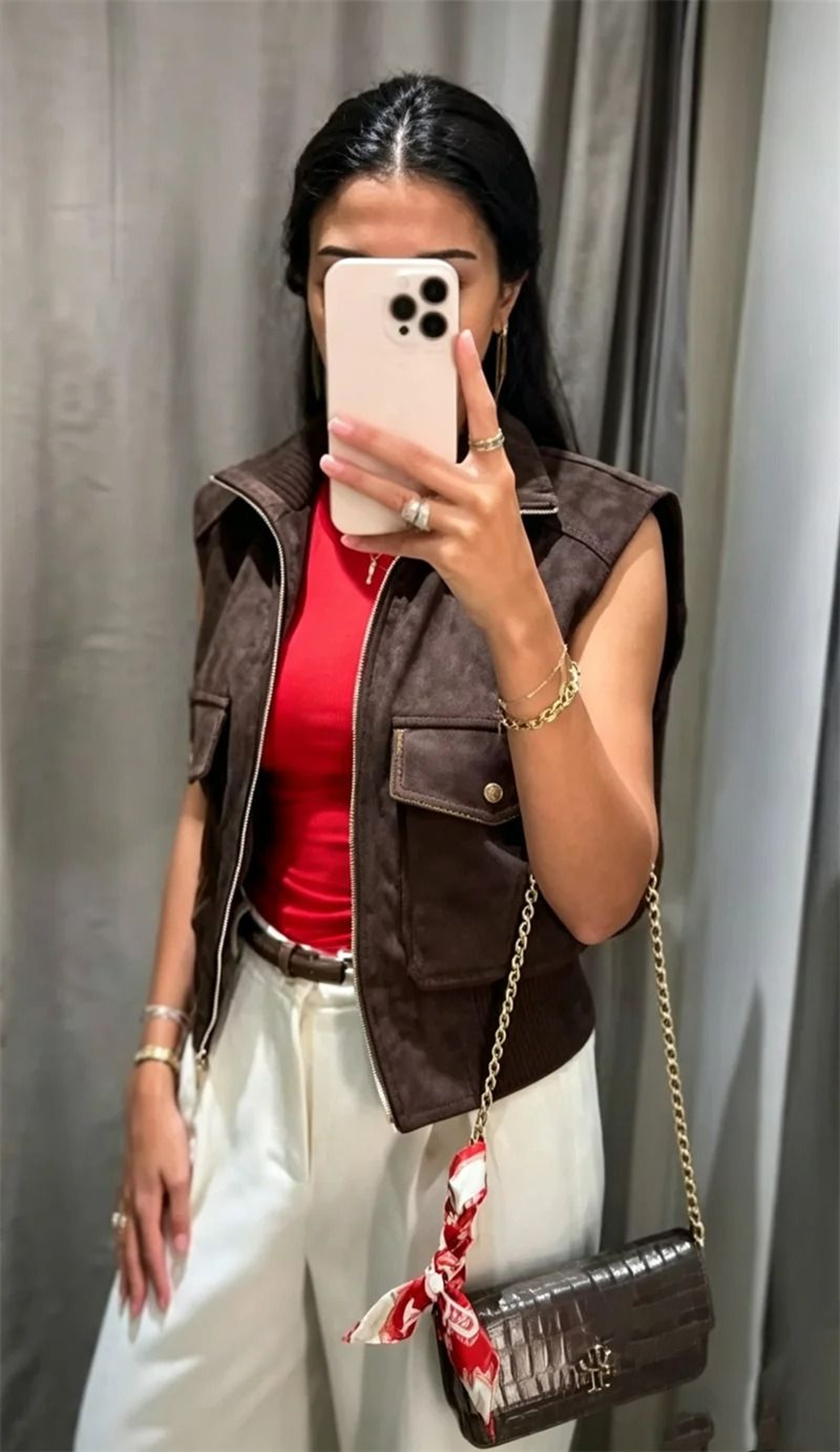 Womens SuedeTexture Stand Collar ZipUp Vest 2