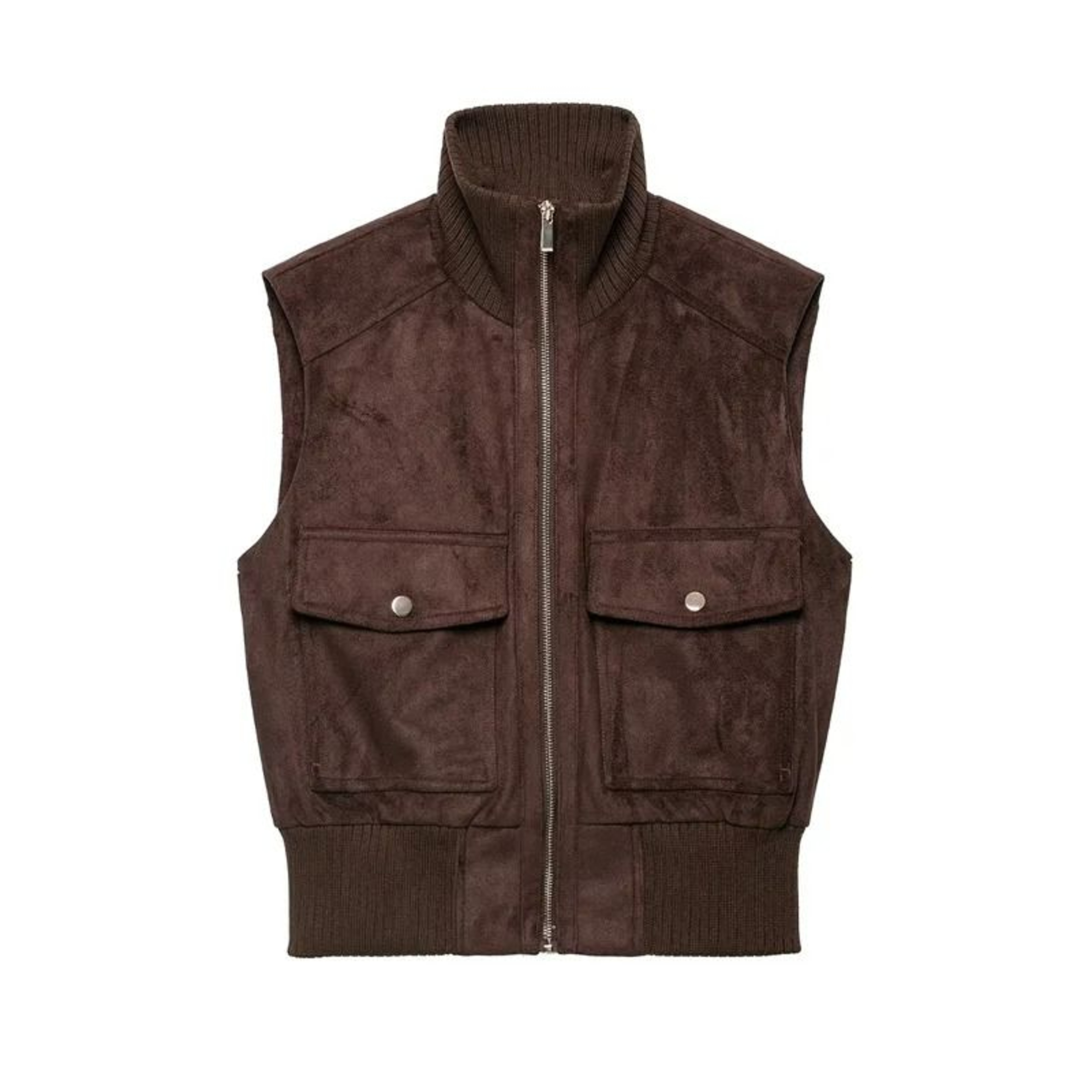 Womens SuedeTexture Stand Collar ZipUp Vest 6