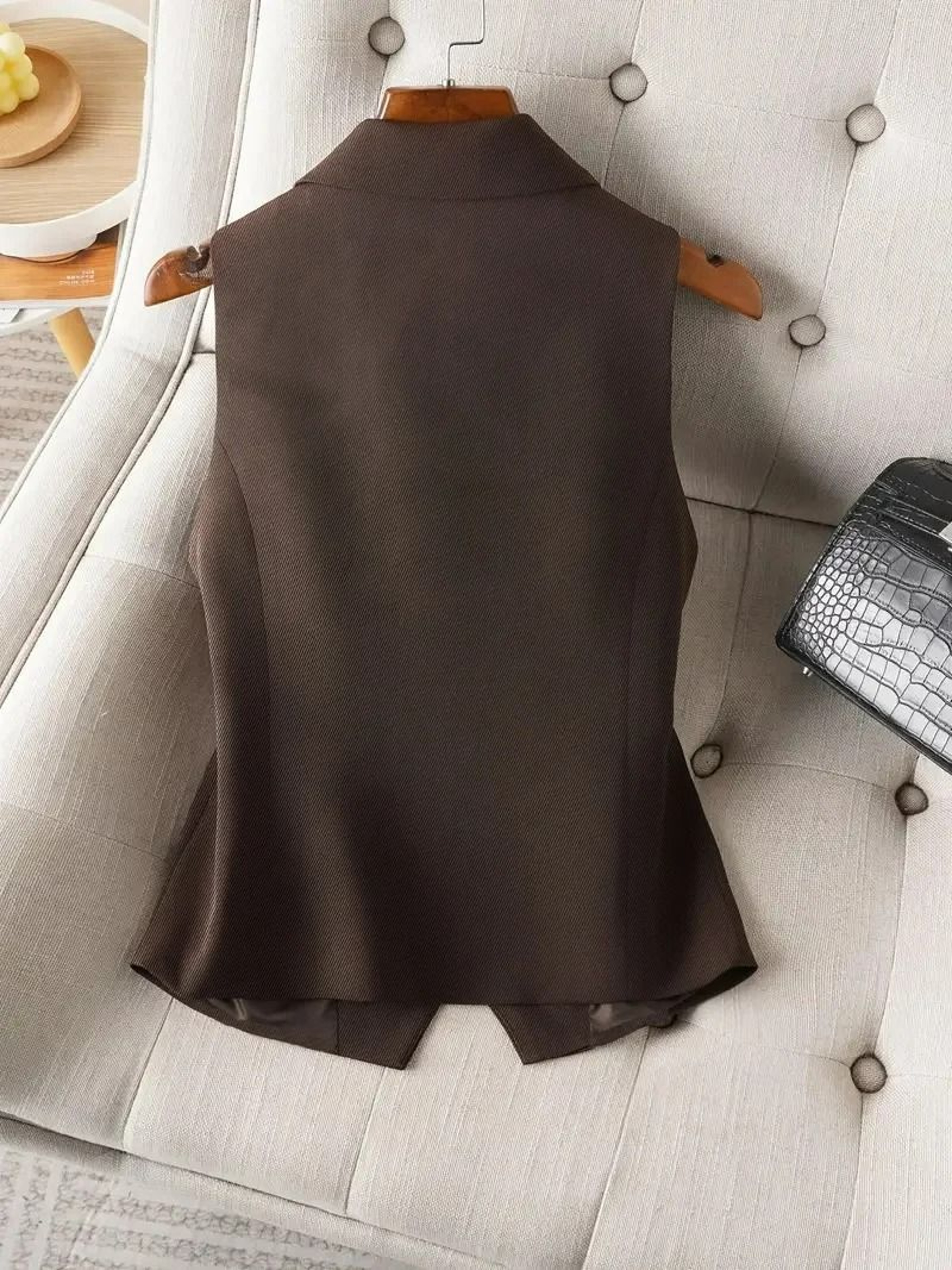 Womens Vintage Brown Lapel Tailored Suit Vest 1
