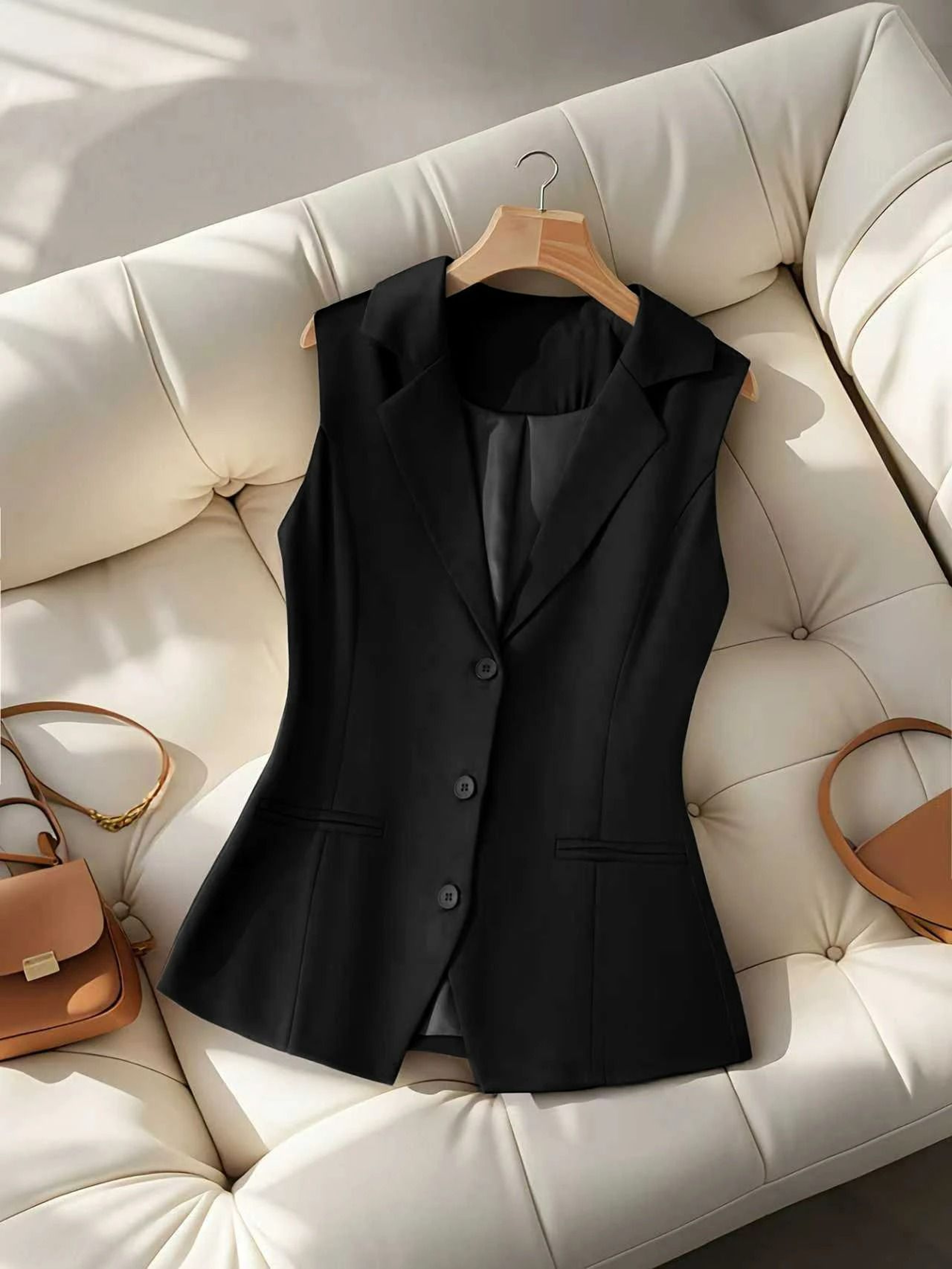 Womens Vintage Brown Lapel Tailored Suit Vest 7