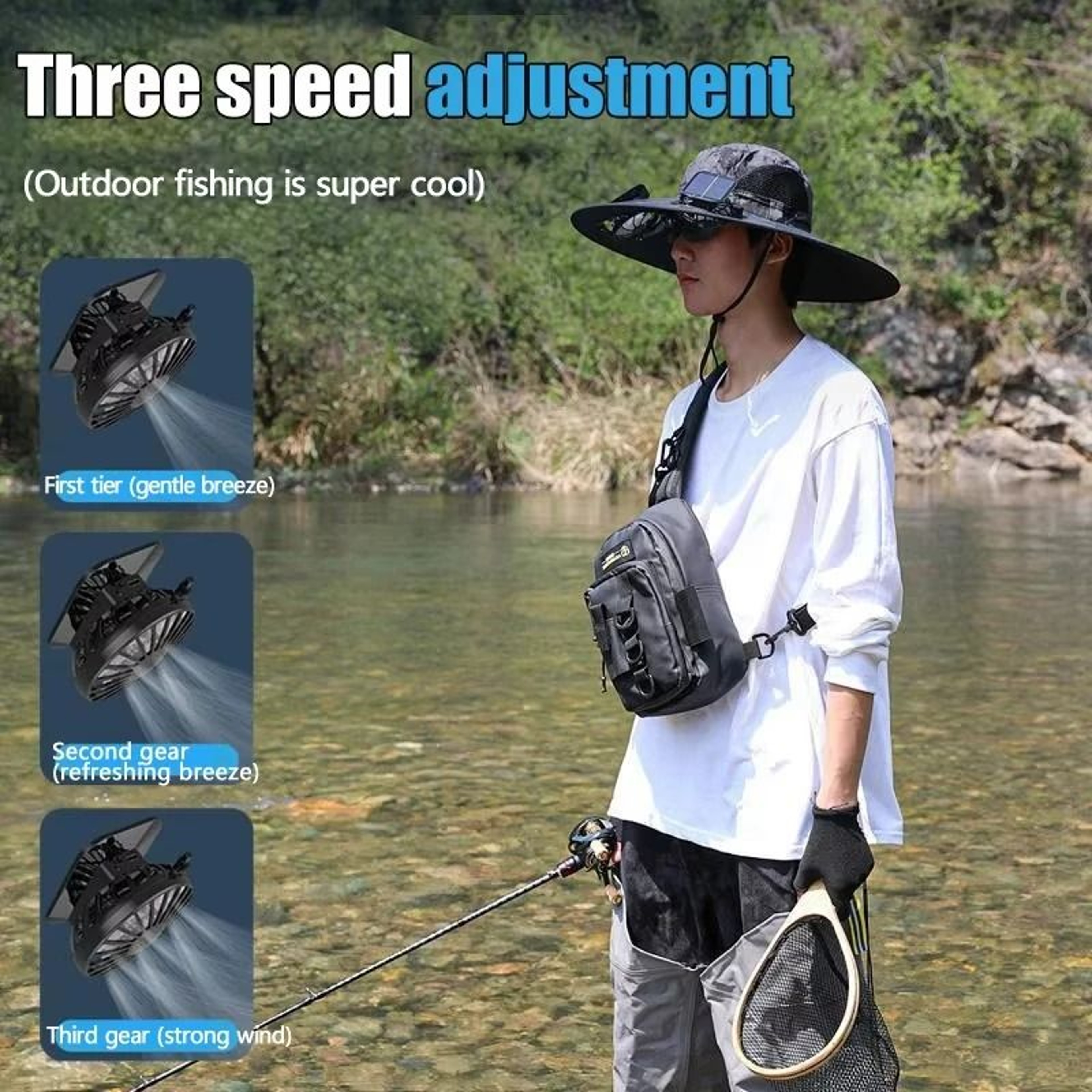 Solar Powered Cooling Fan Wide Brim Sun Hat 4