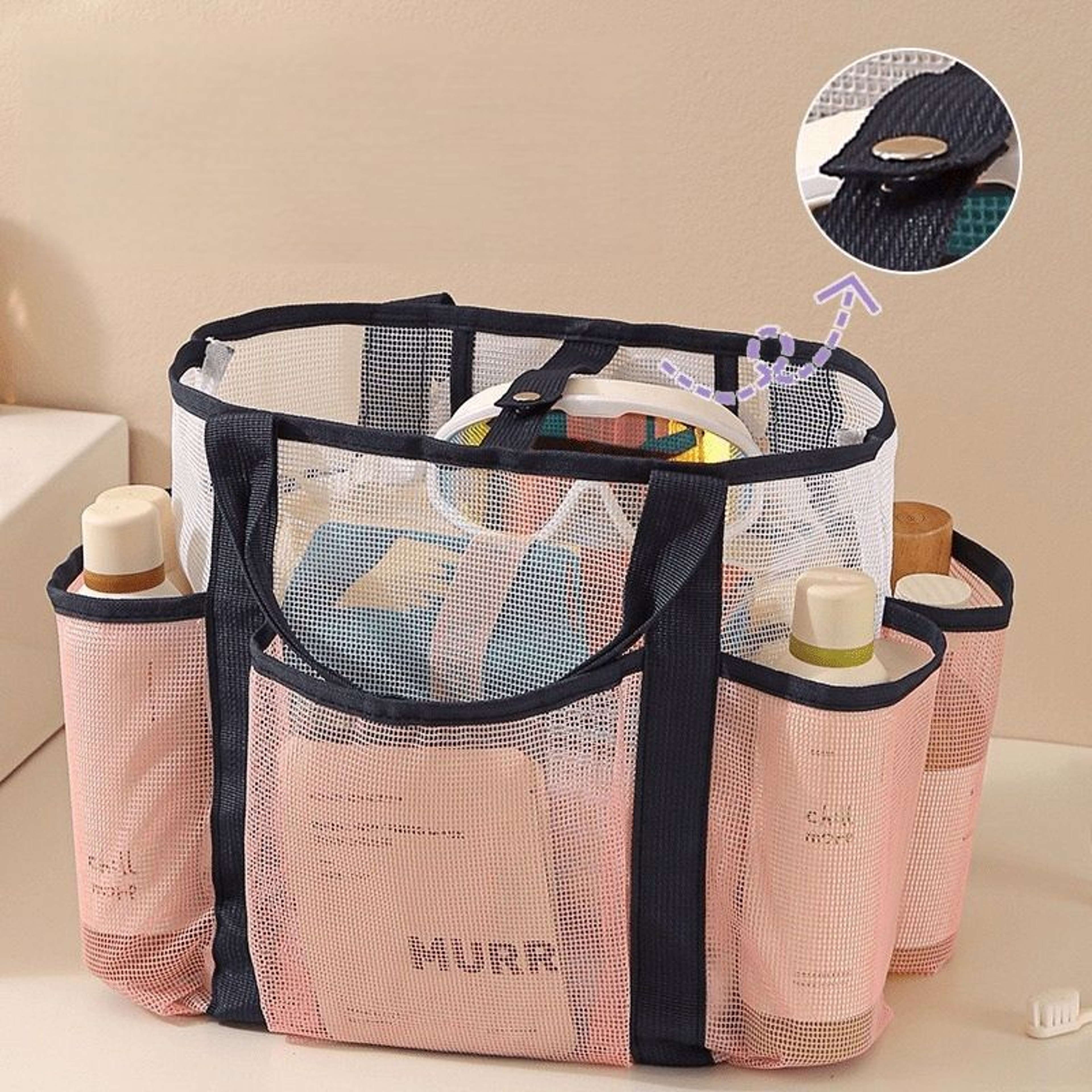 LargeCapacity MultiPocket Mesh Drainage Toiletry  Beach Bag 0