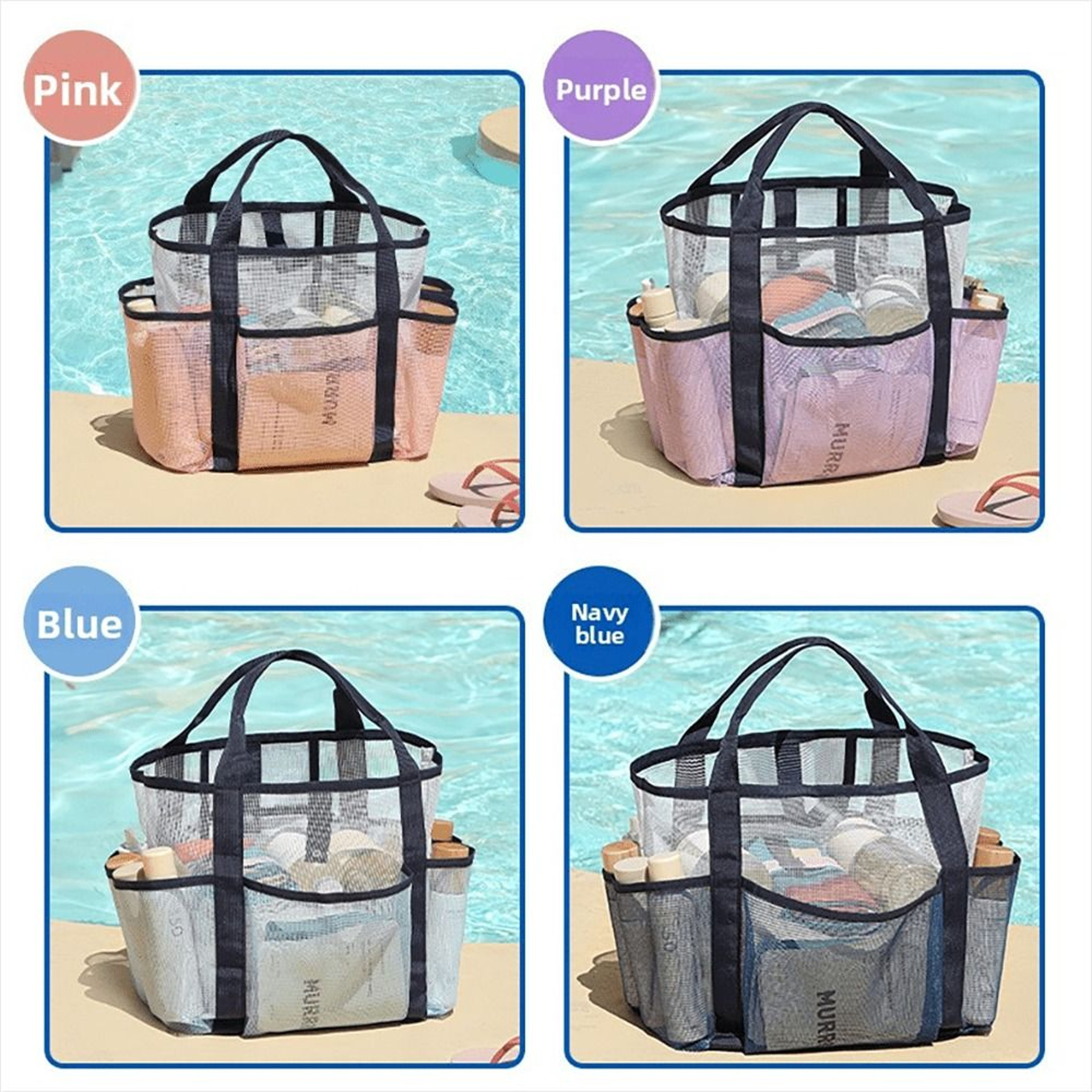 LargeCapacity MultiPocket Mesh Drainage Toiletry  Beach Bag 1