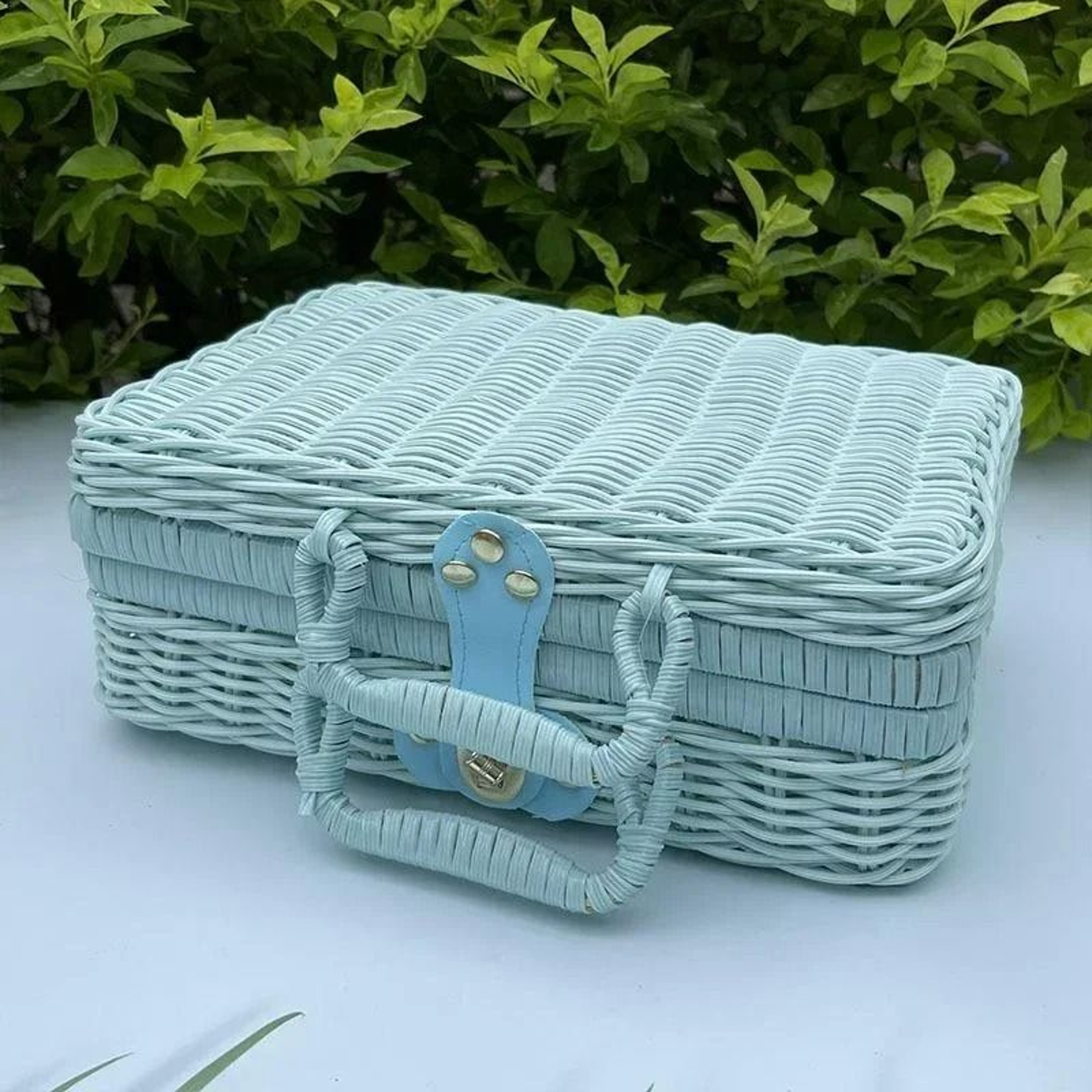 Retro RattanLike Woven Suitcase Storage Box  Decorative Prop Basket With Handle 10