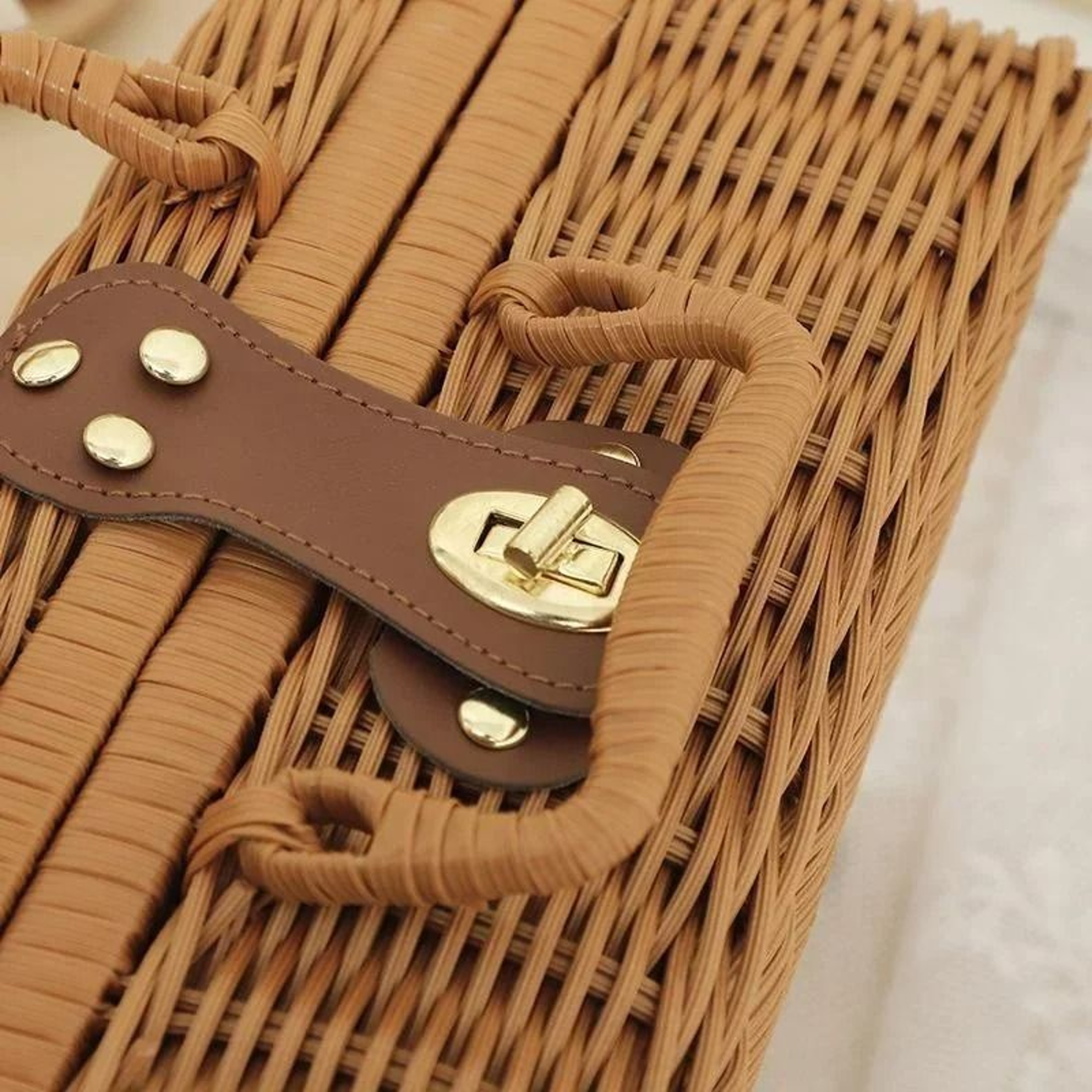 Retro RattanLike Woven Suitcase Storage Box  Decorative Prop Basket With Handle 4