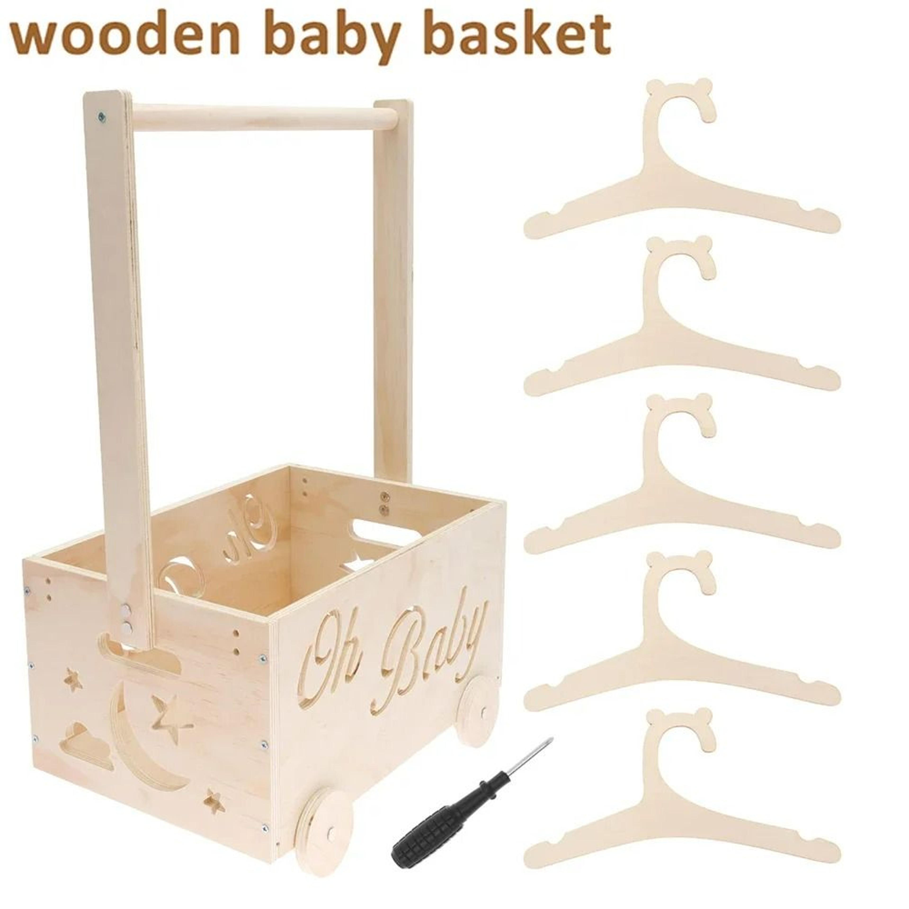 Wooden Baby Shower Storage Crate  Nursery Clothing Organizer With Hanger Bar  Wheels 0