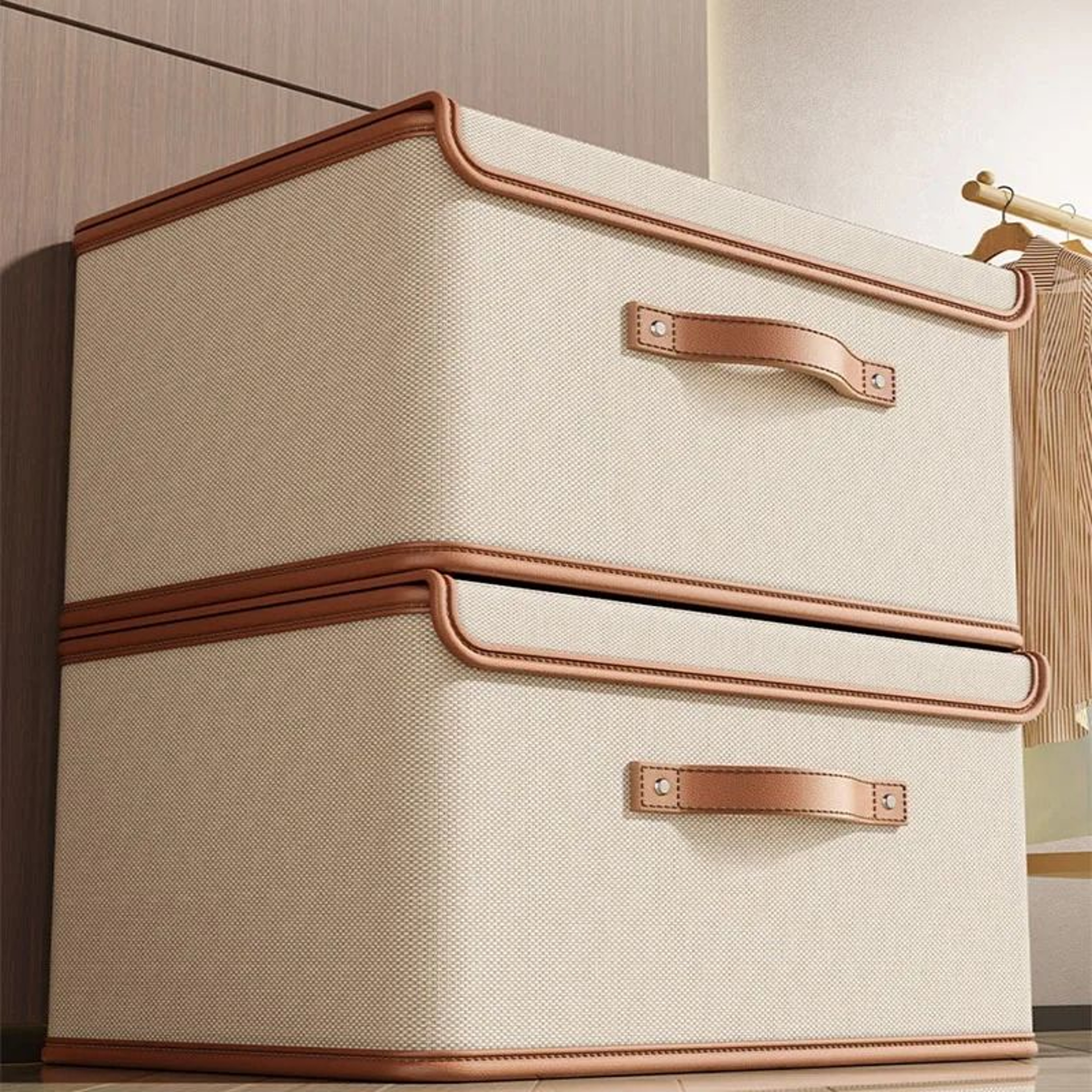 HeavyDuty Oxford Cloth Integrated Flap Lidded Storage Box  Bedroom Wardrobe Basket 0