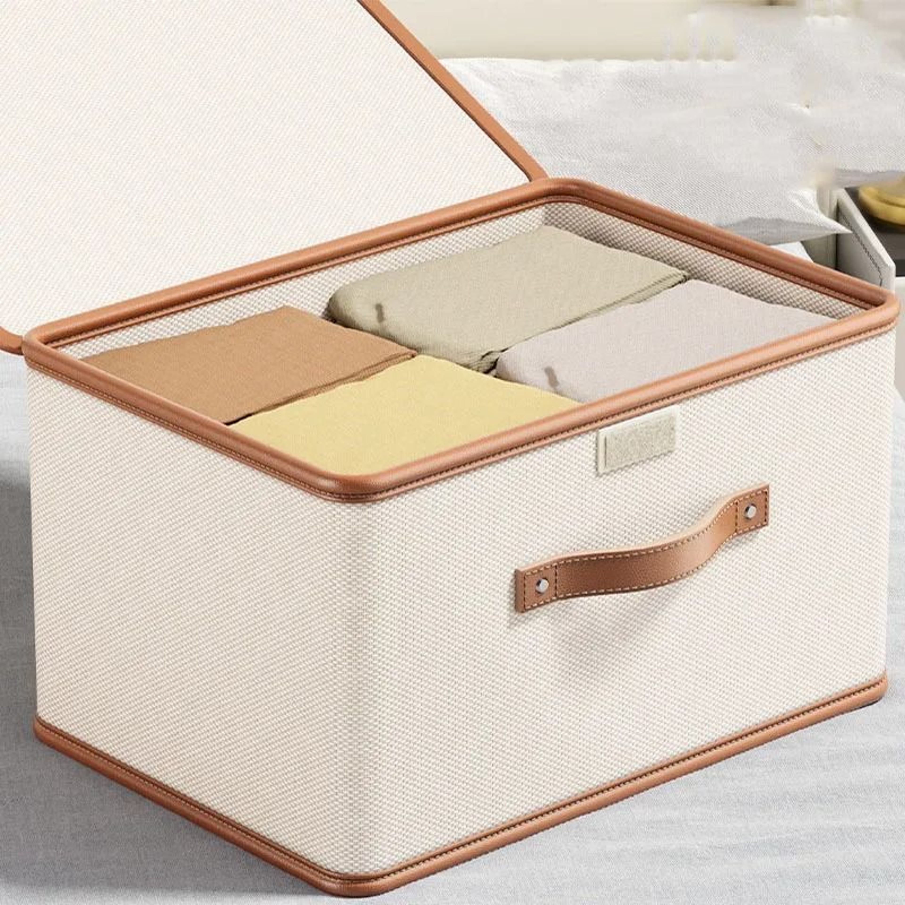 HeavyDuty Oxford Cloth Integrated Flap Lidded Storage Box  Bedroom Wardrobe Basket 1