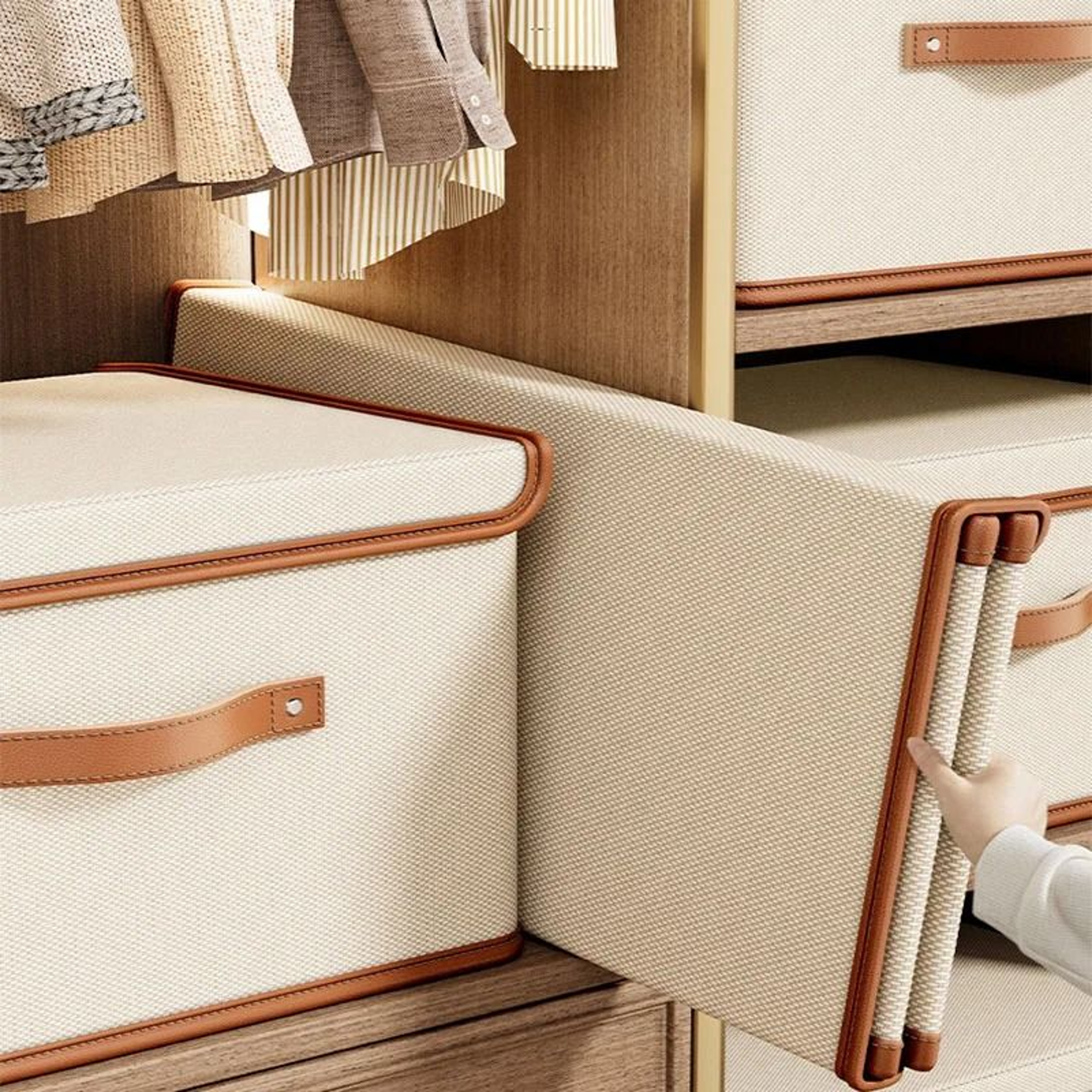 HeavyDuty Oxford Cloth Integrated Flap Lidded Storage Box  Bedroom Wardrobe Basket 4