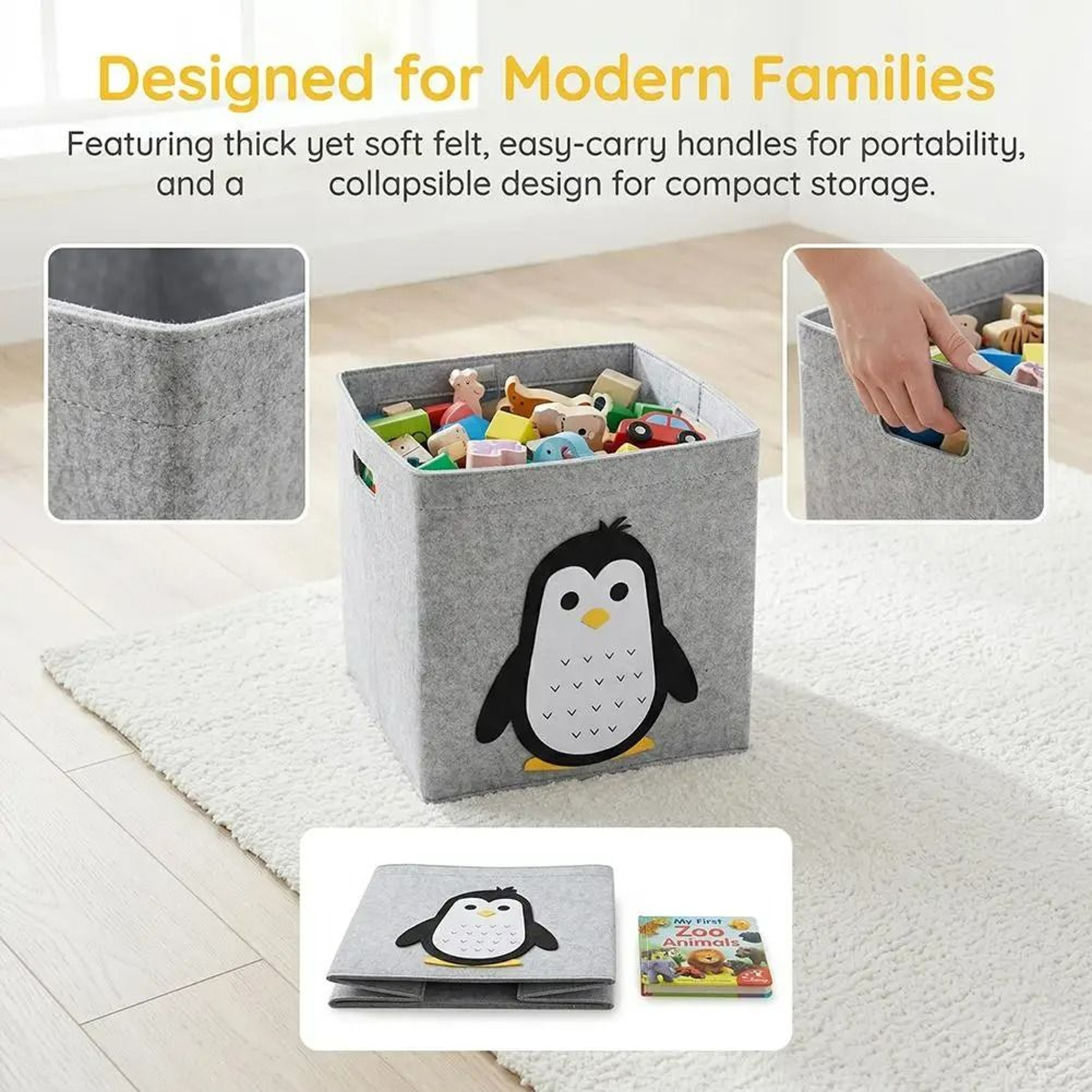 Foldable Cartoon Animal Felt Storage Cube Kids Toy Organizer Bin 5