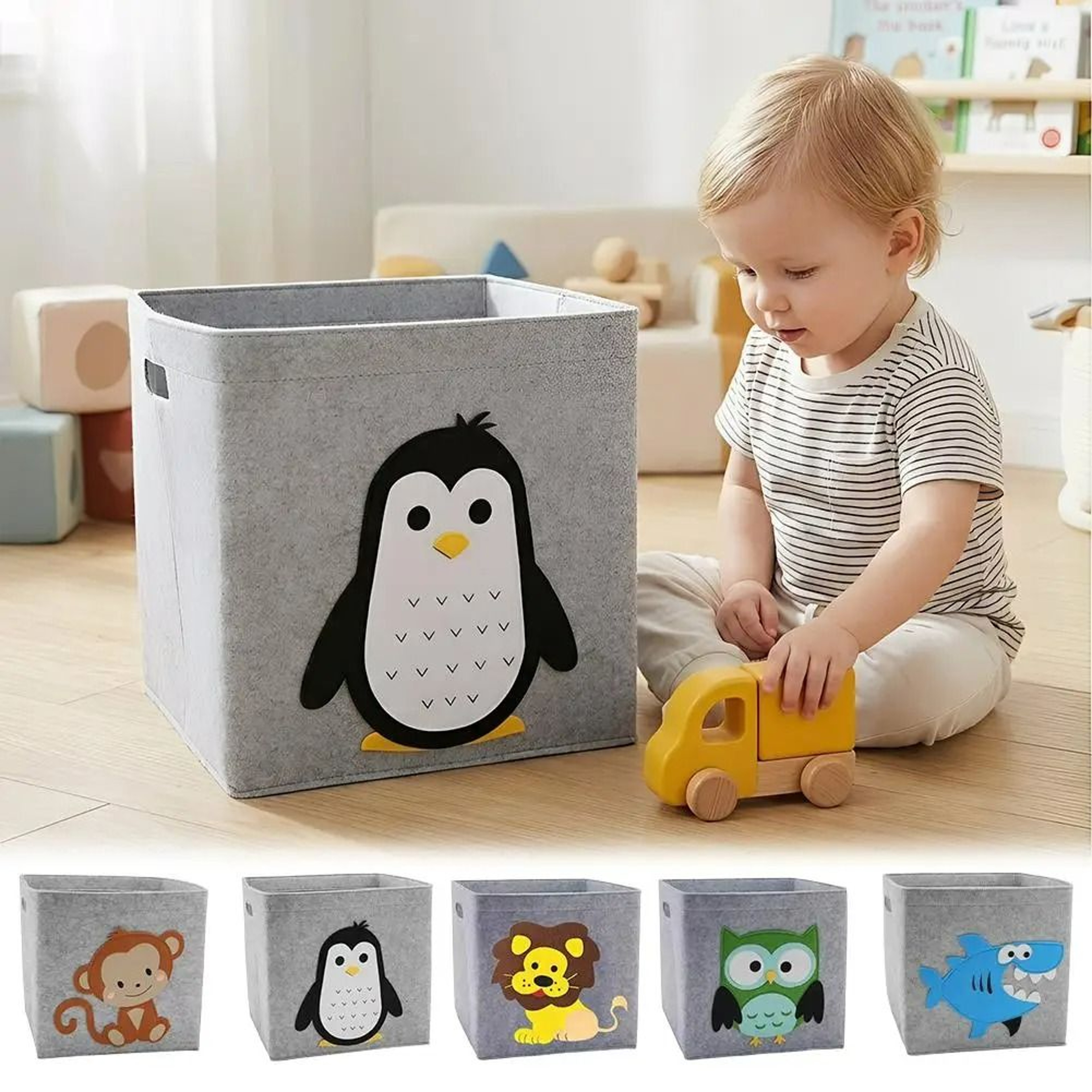 Foldable Cartoon Animal Felt Storage Cube Kids Toy Organizer Bin 3