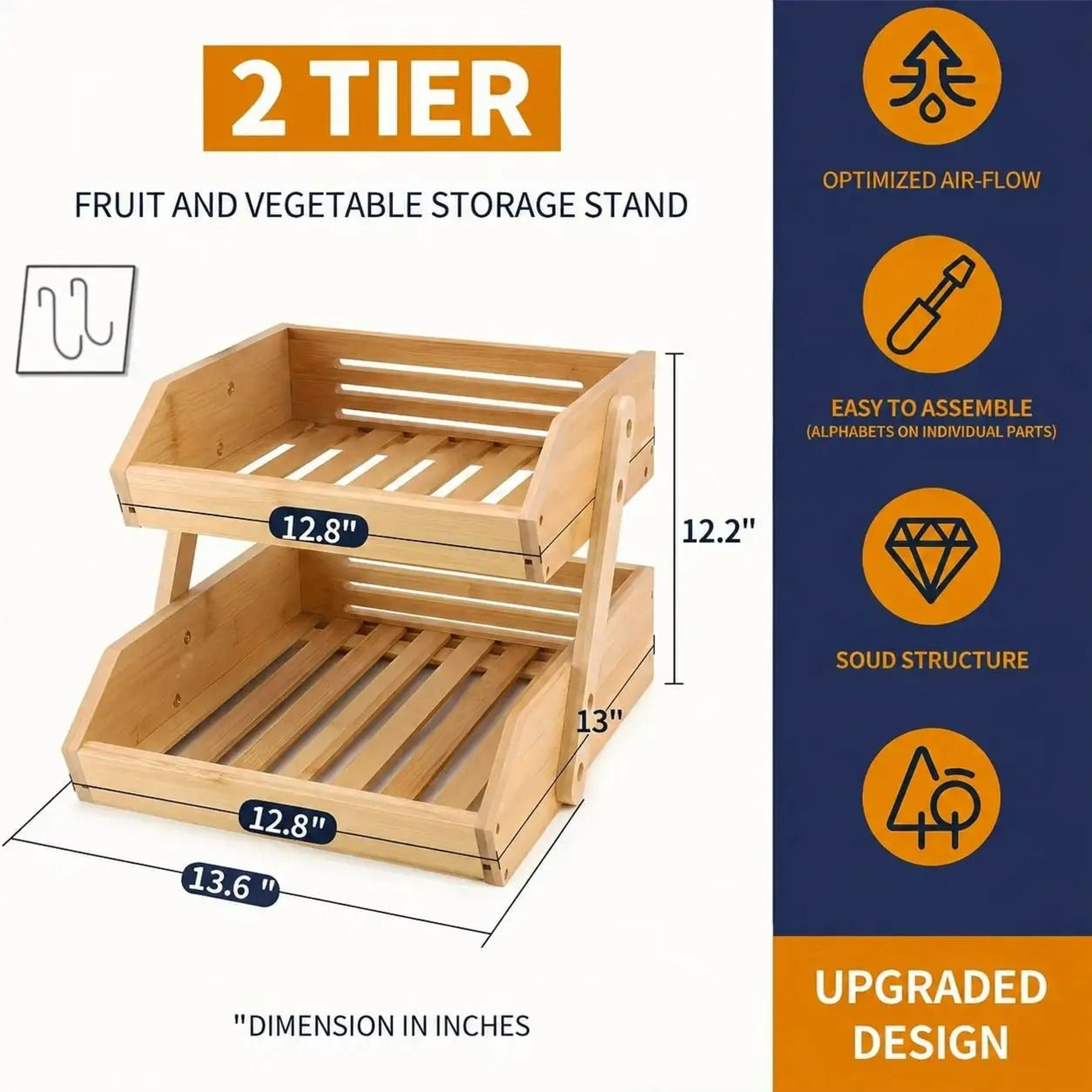 Tiered Bamboo Fruit And Vegetable Basket Stand Multipurpose Kitchen Storage Organizer 1
