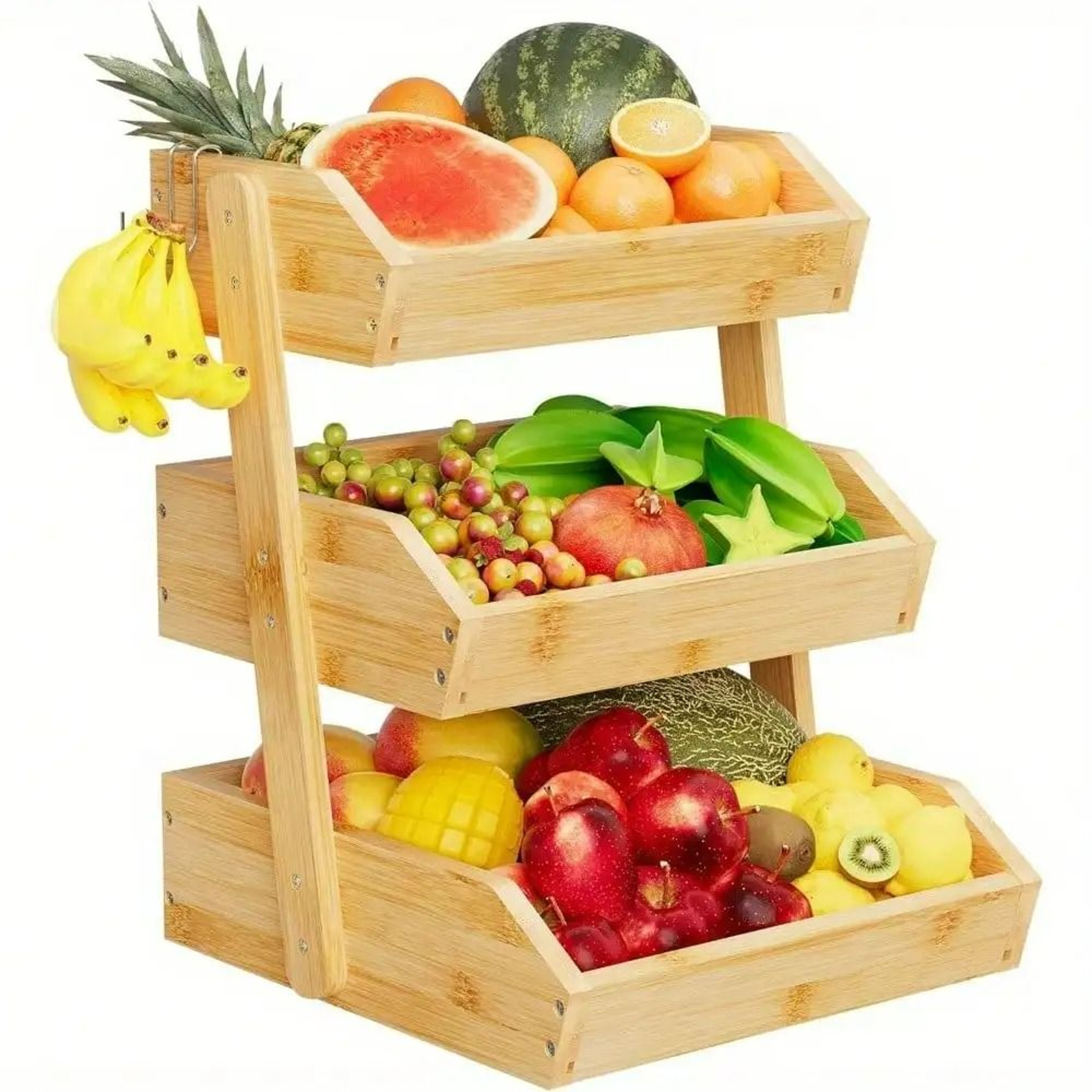 Tiered Bamboo Fruit And Vegetable Basket Stand Multipurpose Kitchen Storage Organizer 9