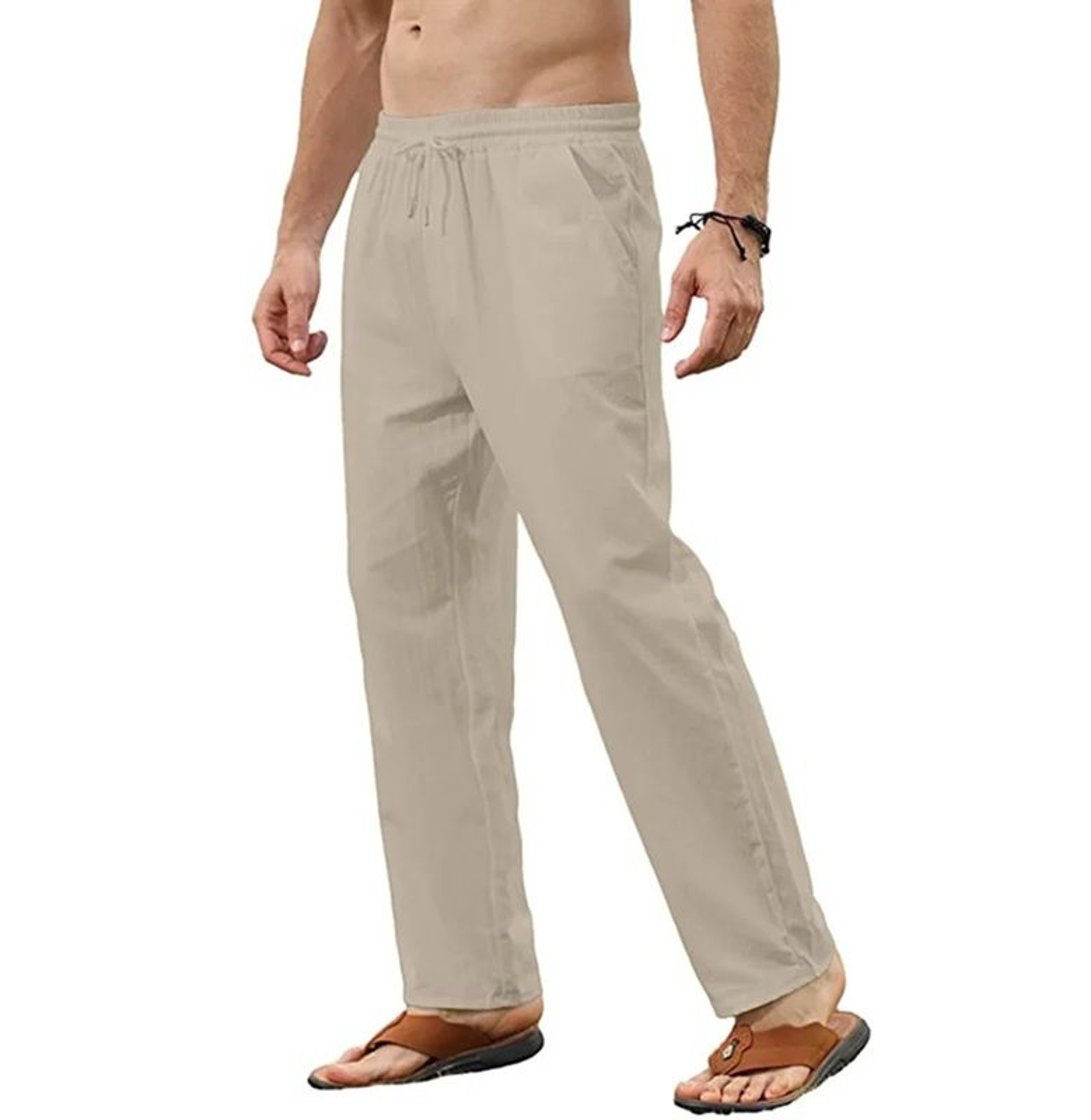 Mens Cotton Linen Drawstring Pants  Breathable LooseFit Trousers For Yoga Lounge  Travel 3
