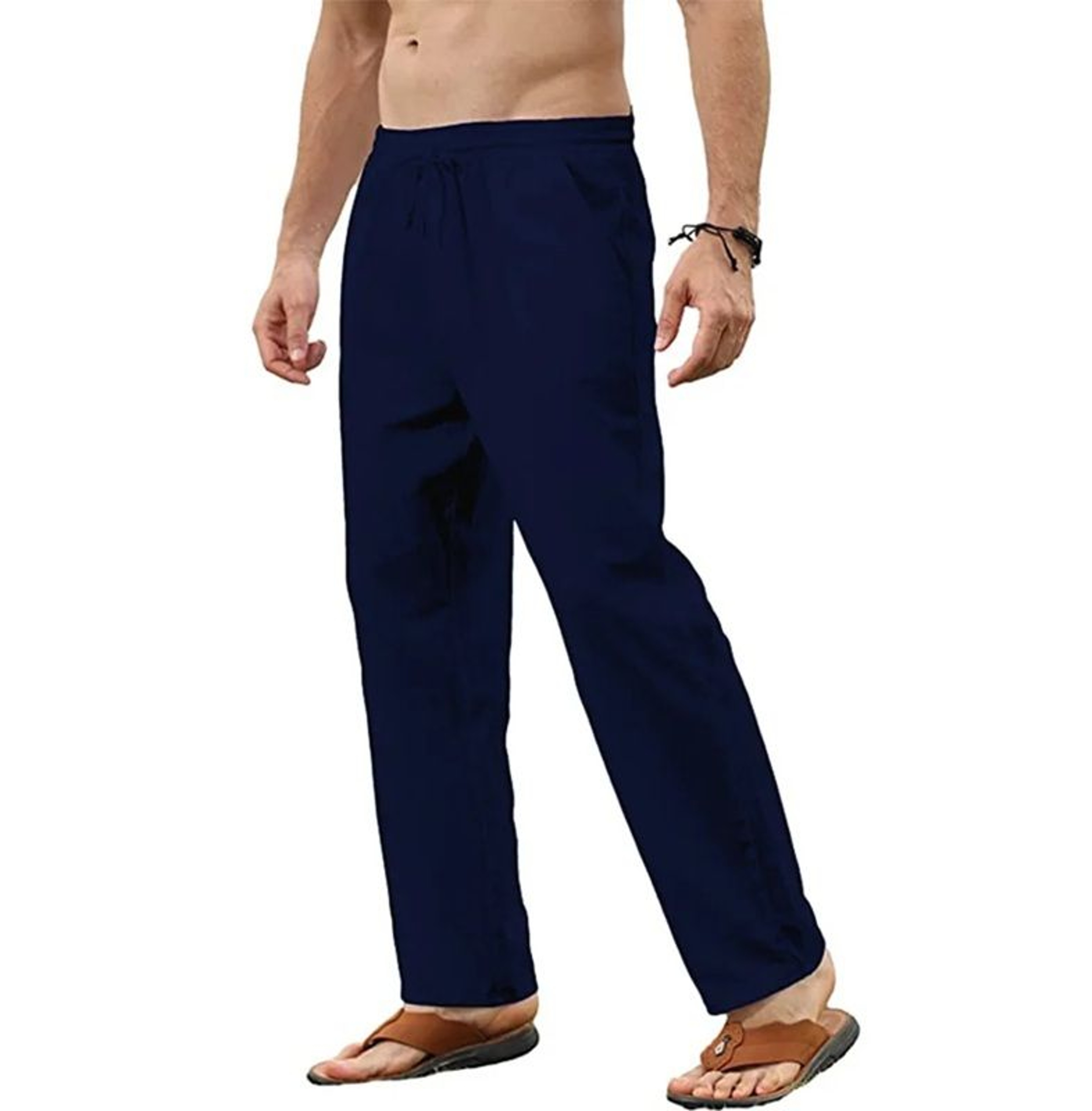 Mens Cotton Linen Drawstring Pants  Breathable LooseFit Trousers For Yoga Lounge  Travel 5