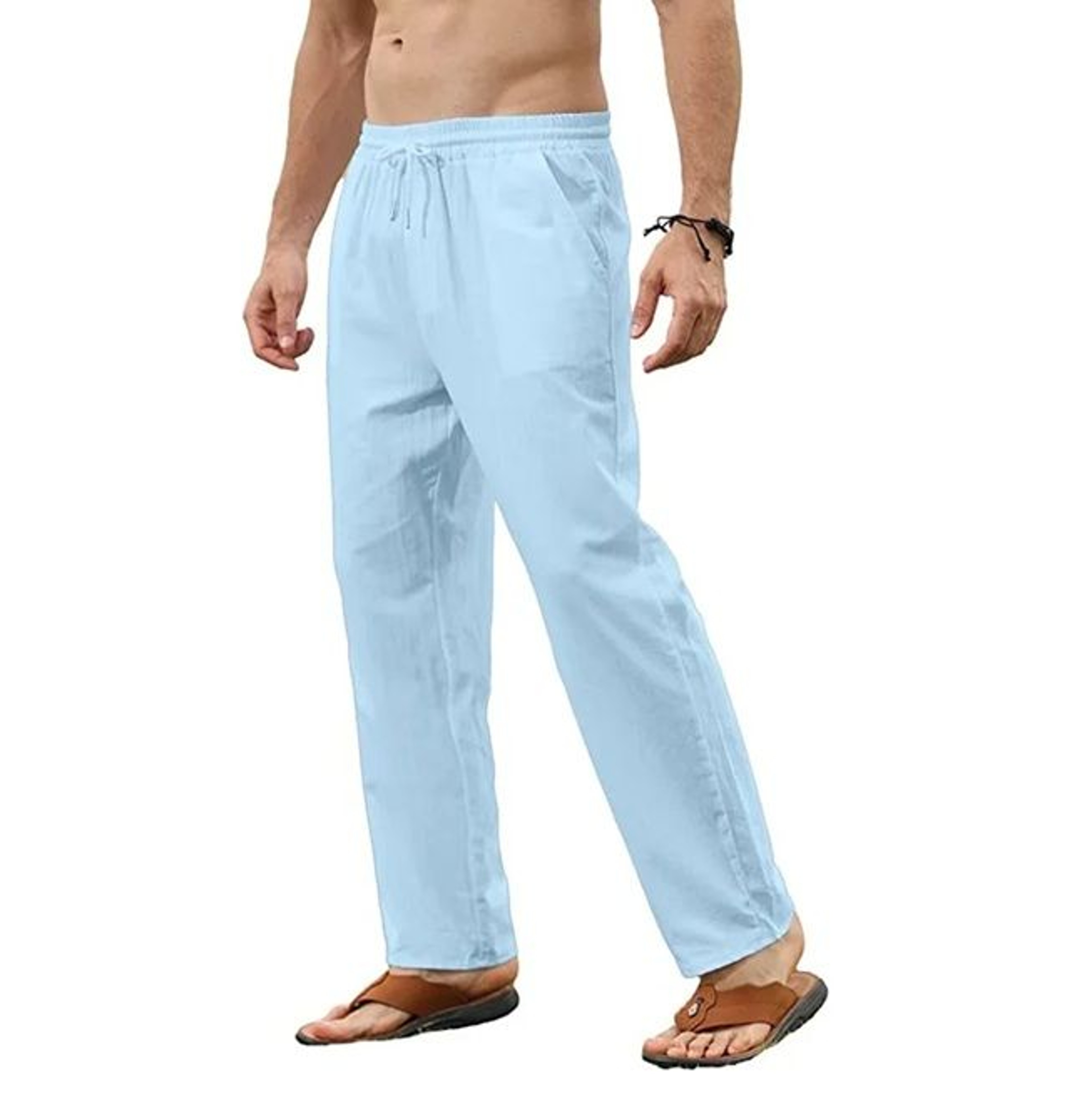 Mens Cotton Linen Drawstring Pants  Breathable LooseFit Trousers For Yoga Lounge  Travel 0