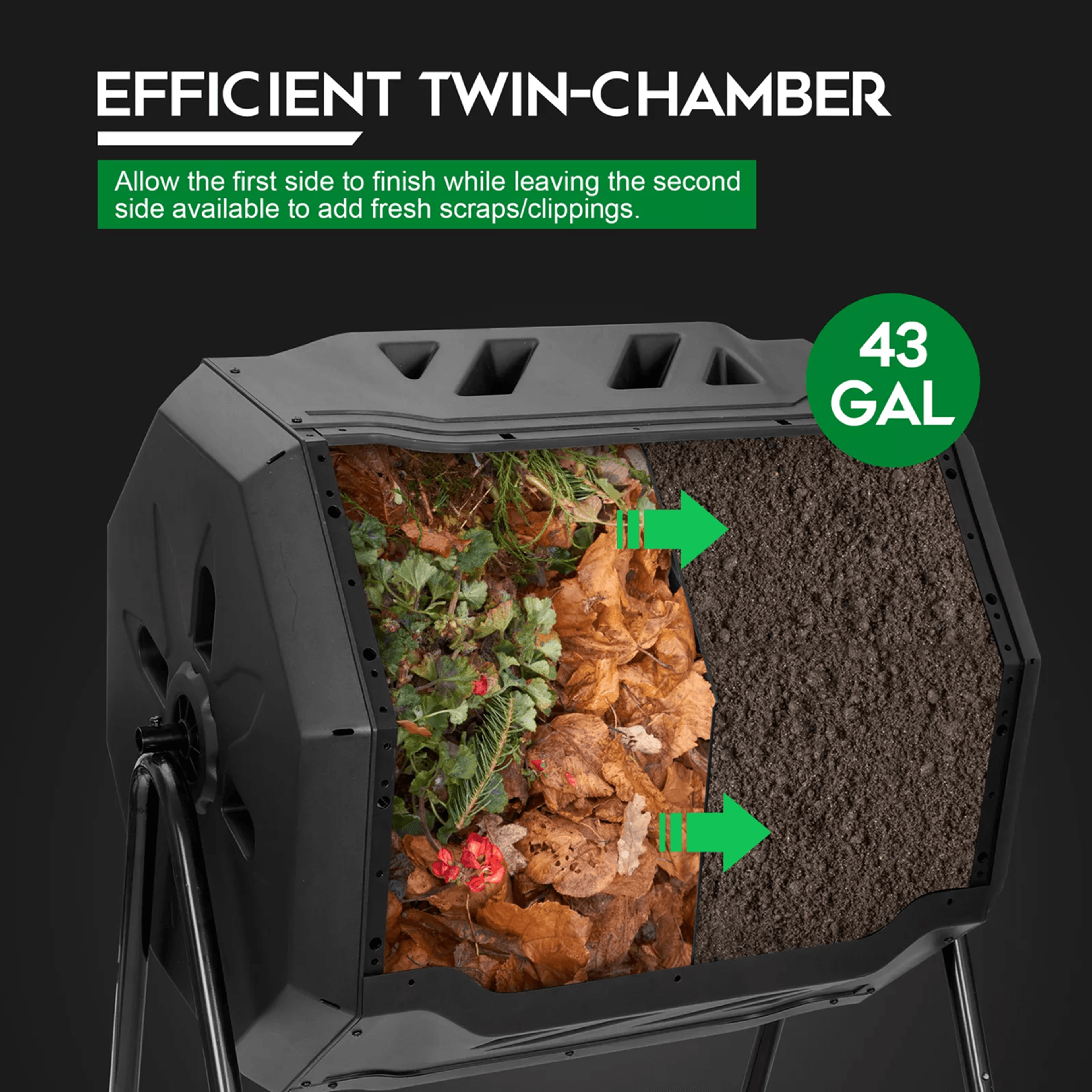 43 Gallon Dual Chamber Compost Tumbler For Outdoor Garden Waste And Organic Fertilizer 5