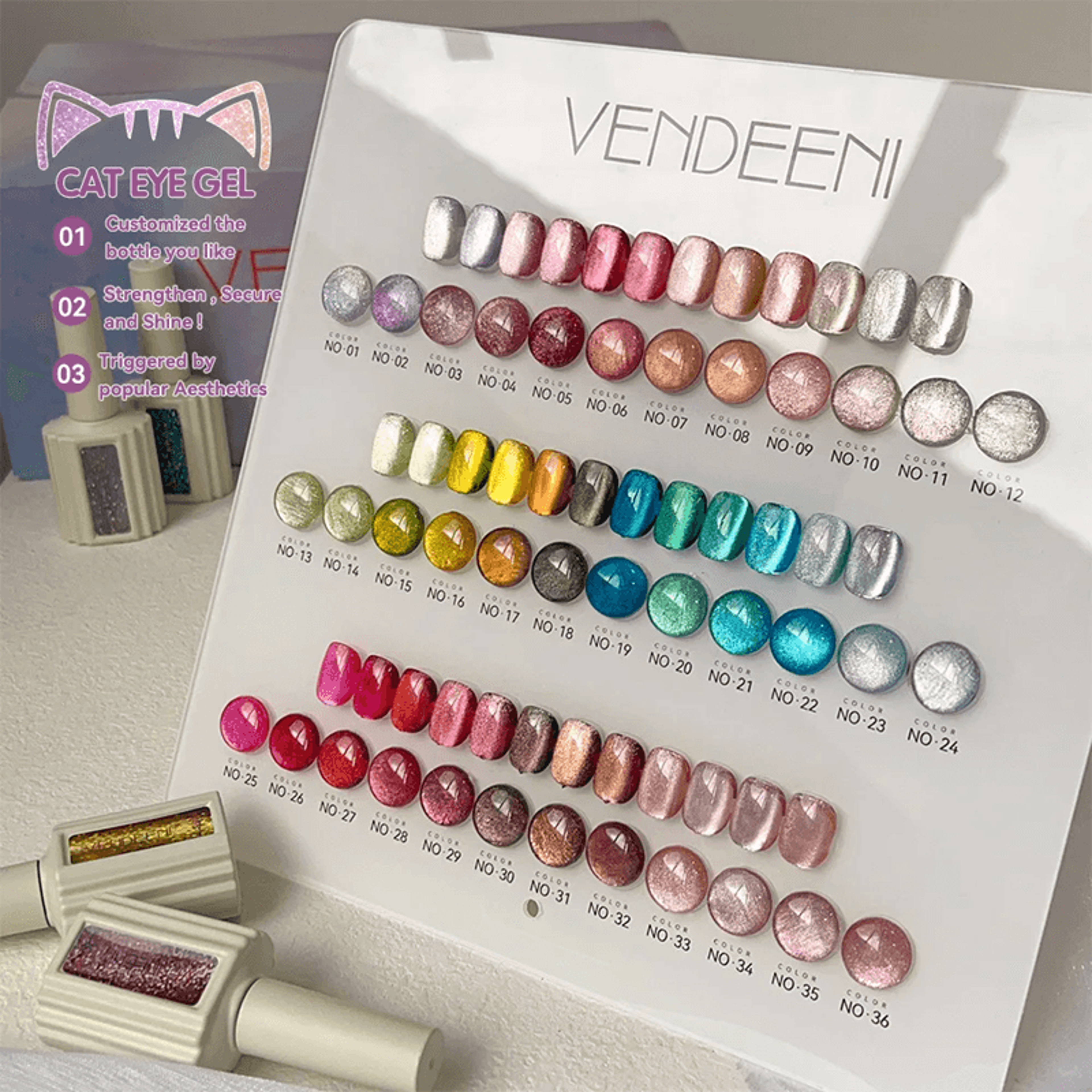 36 Color Magnetic Cat Eye Gel Polish Set With Reflective Holographic Shine For Nail Art Design 3