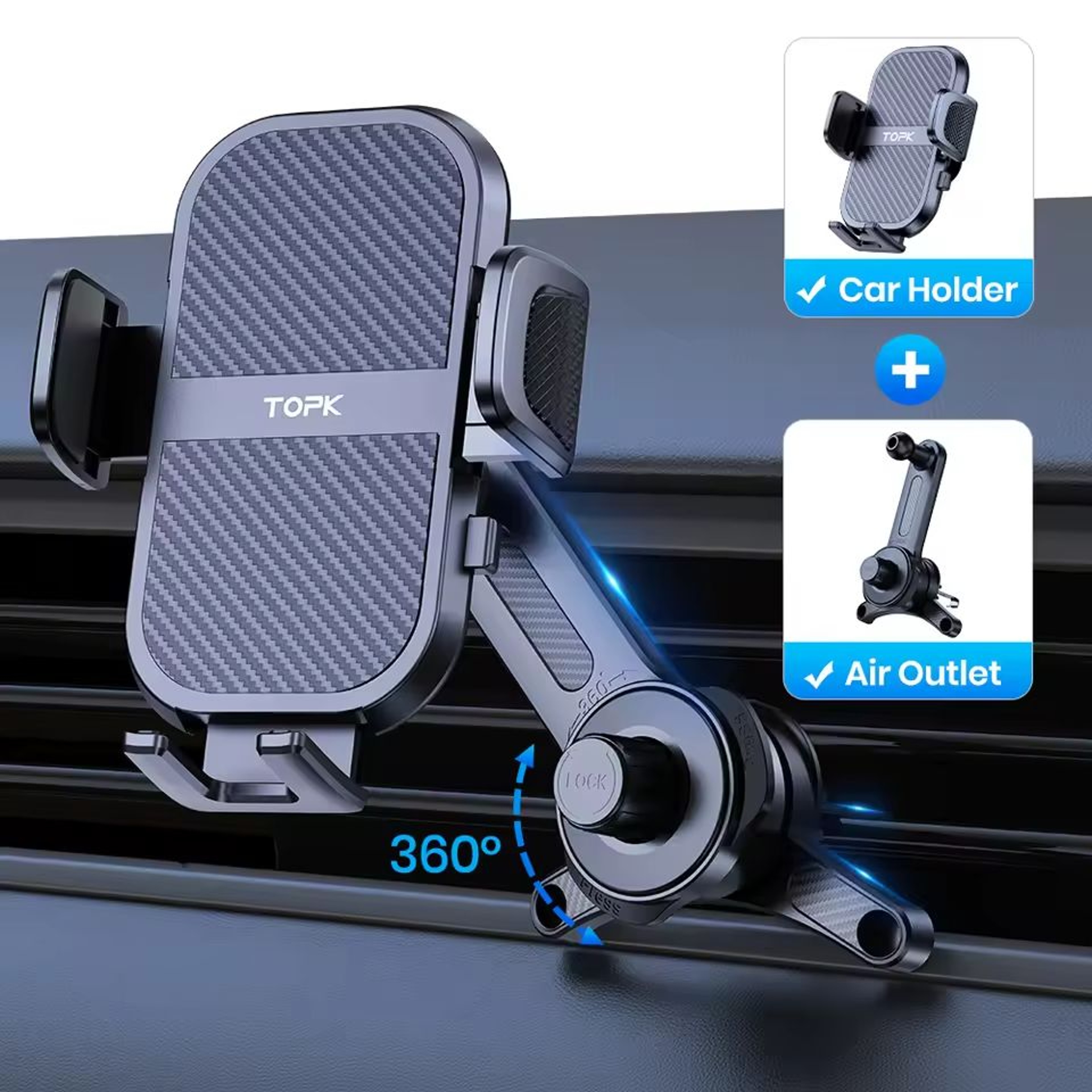 TOPK Car Phone Holder Super Stable Mount For Dashboard Windscreen And Air Vent 2