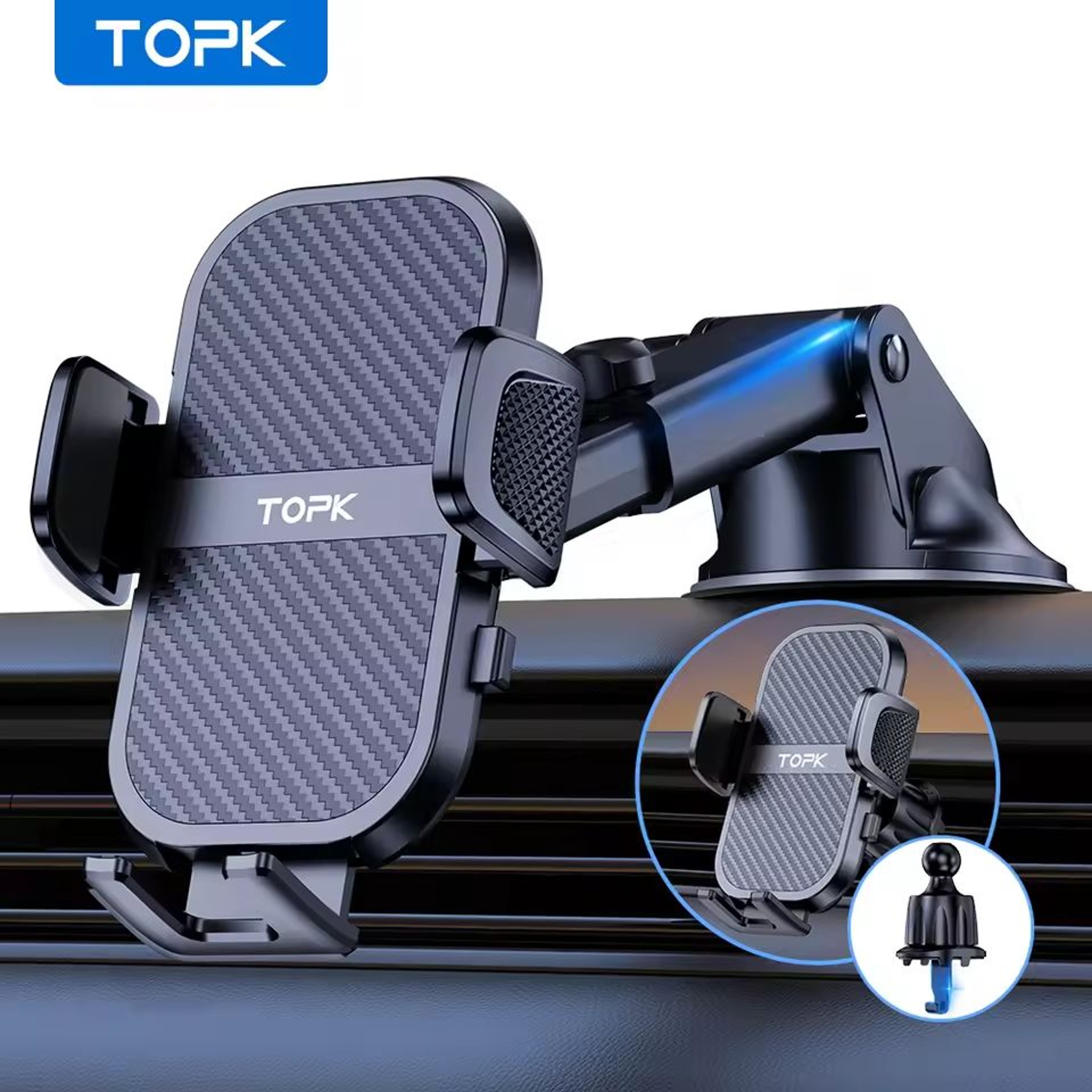 TOPK Car Phone Holder Super Stable Mount For Dashboard Windscreen And Air Vent 0