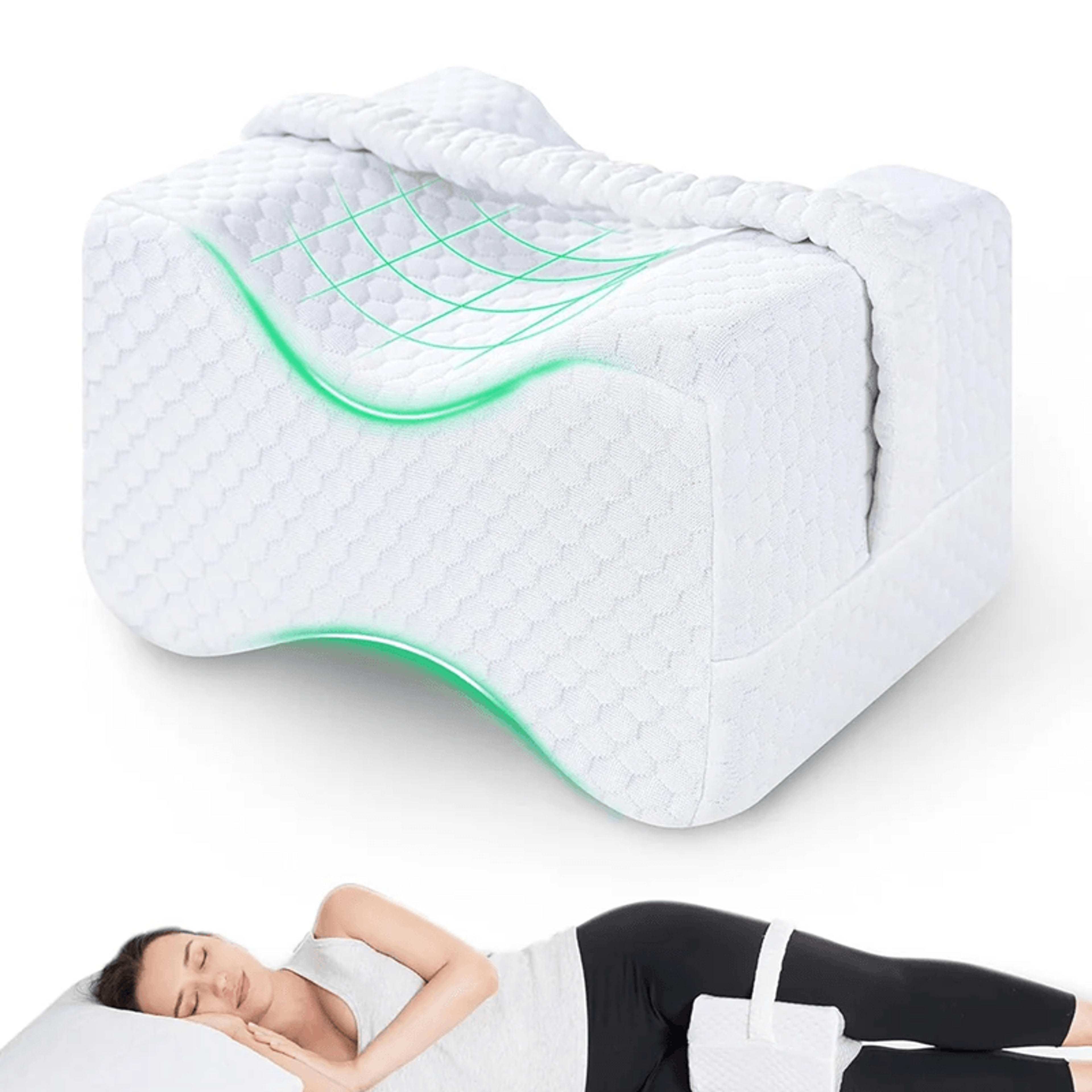 Memory Foam Knee Pillow For Side Sleepers With Adjustable Strap 0