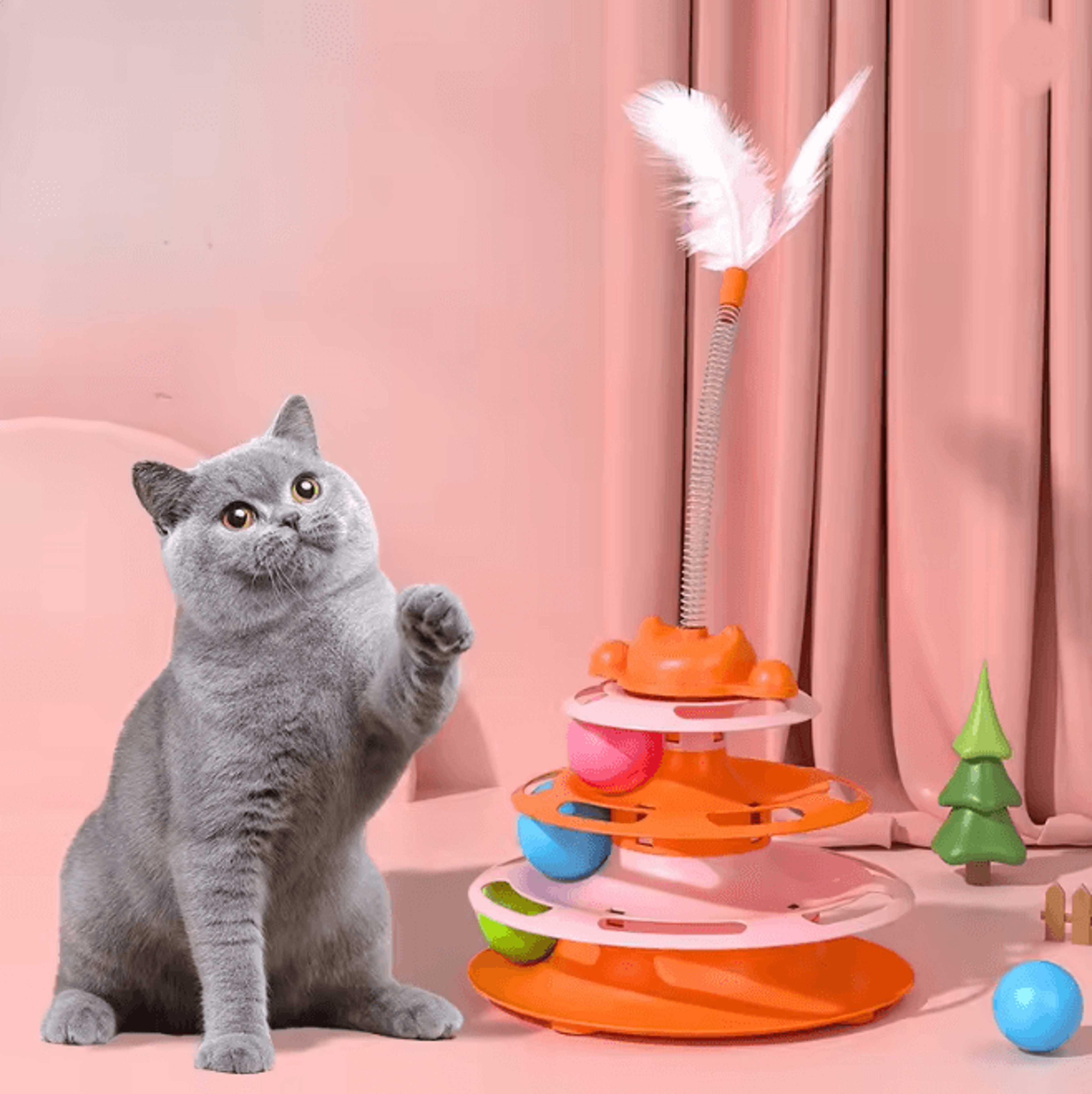 Interactive Cat Turntable Toy With Feather And Ball 5