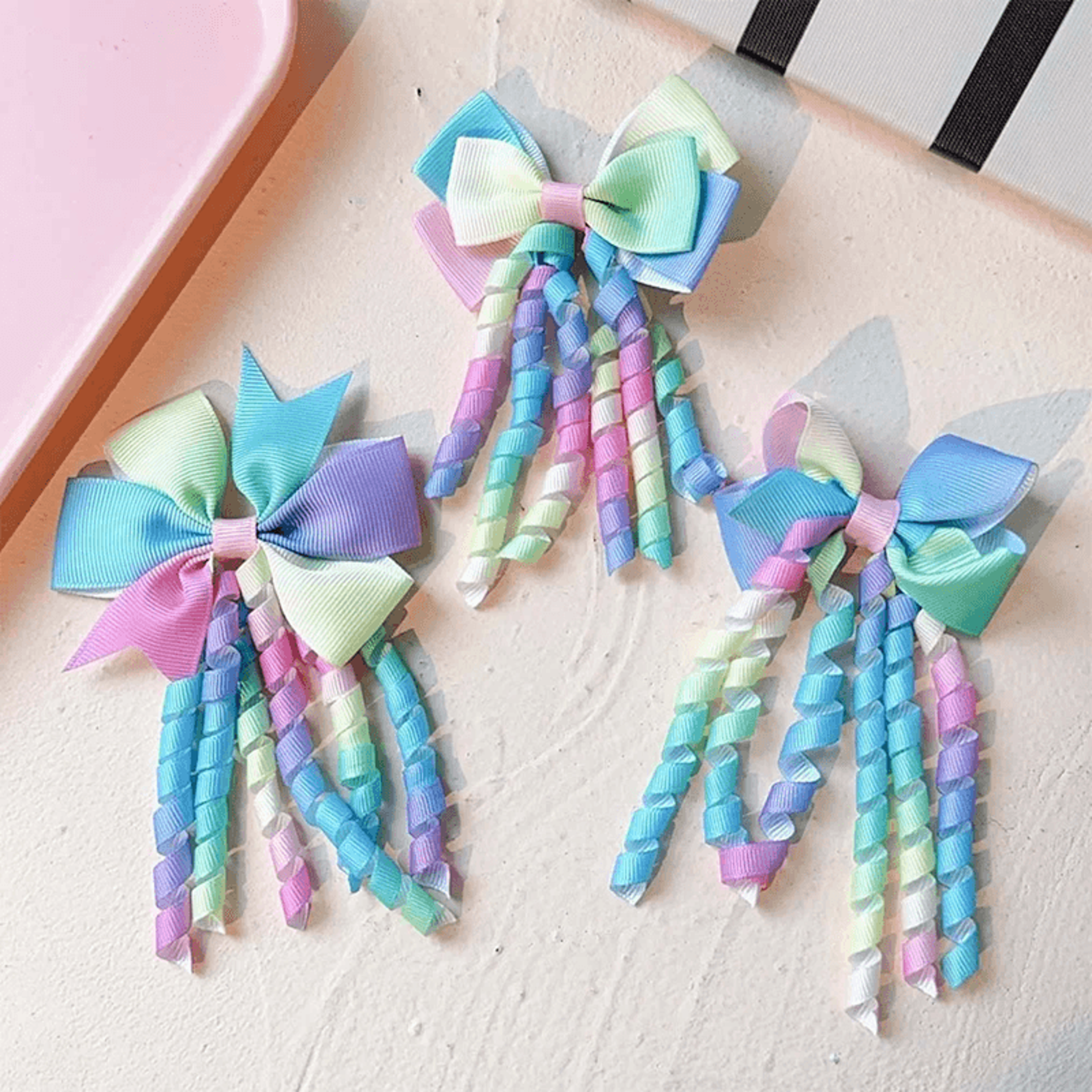 Colorful Bow Tassel Hair Clip Set For Kids 1