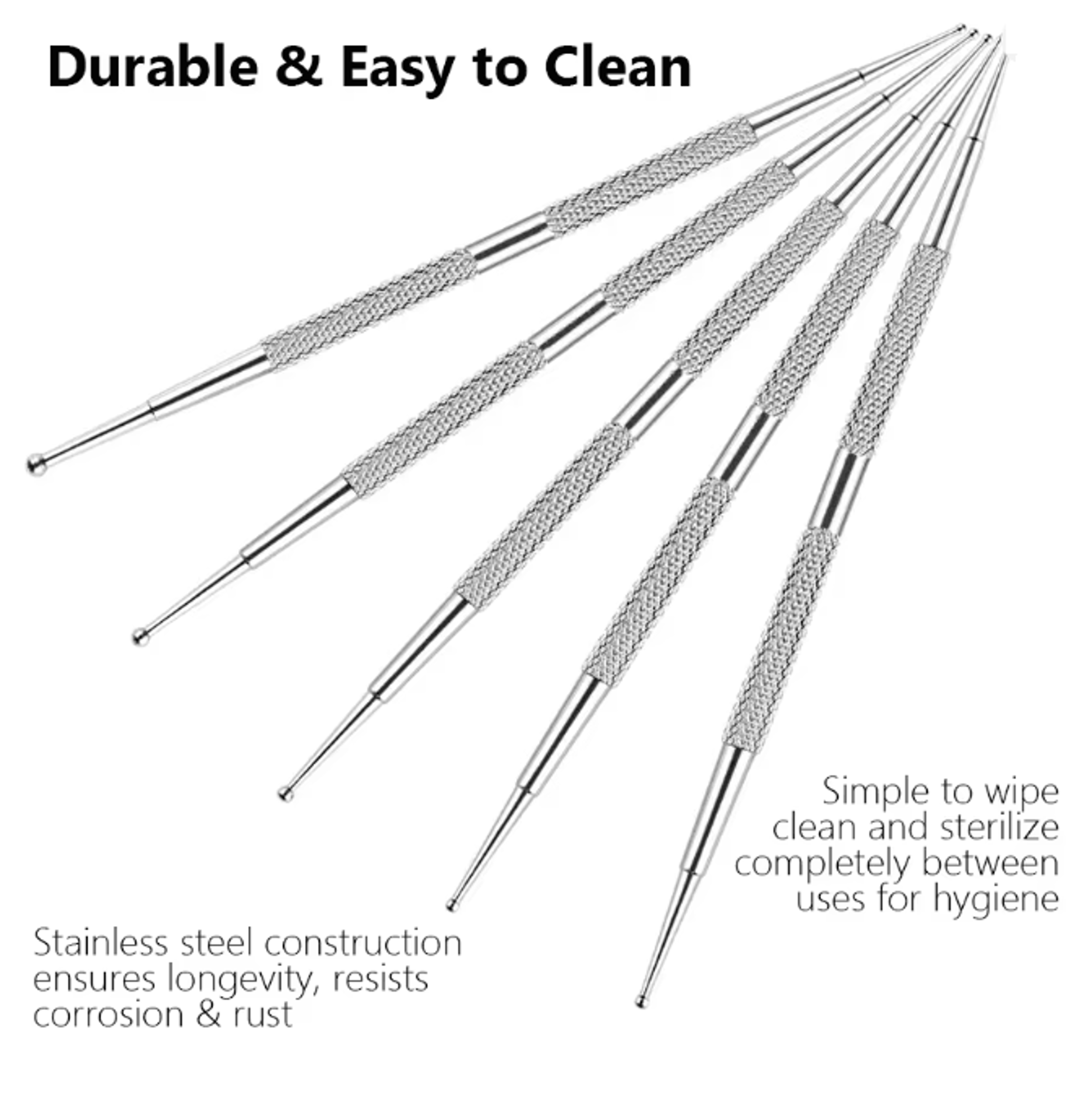 Dual End Nail Art Dotting Pen Set Stainless Steel 5 Piece Manicure Tools 2