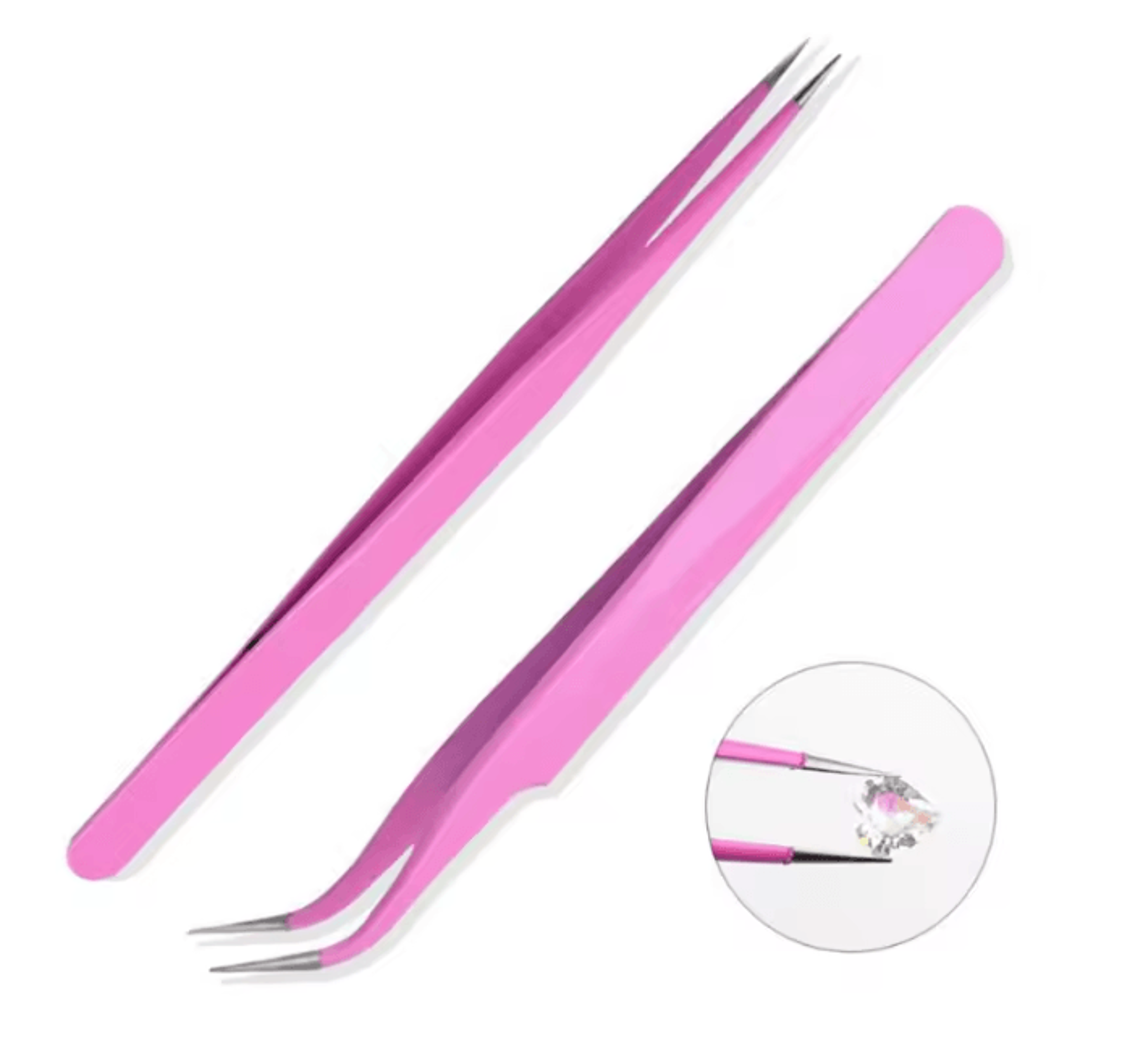 Pink Stainless Steel Tweezers Set Straight And Curved Precision Tools 2 Piece 1