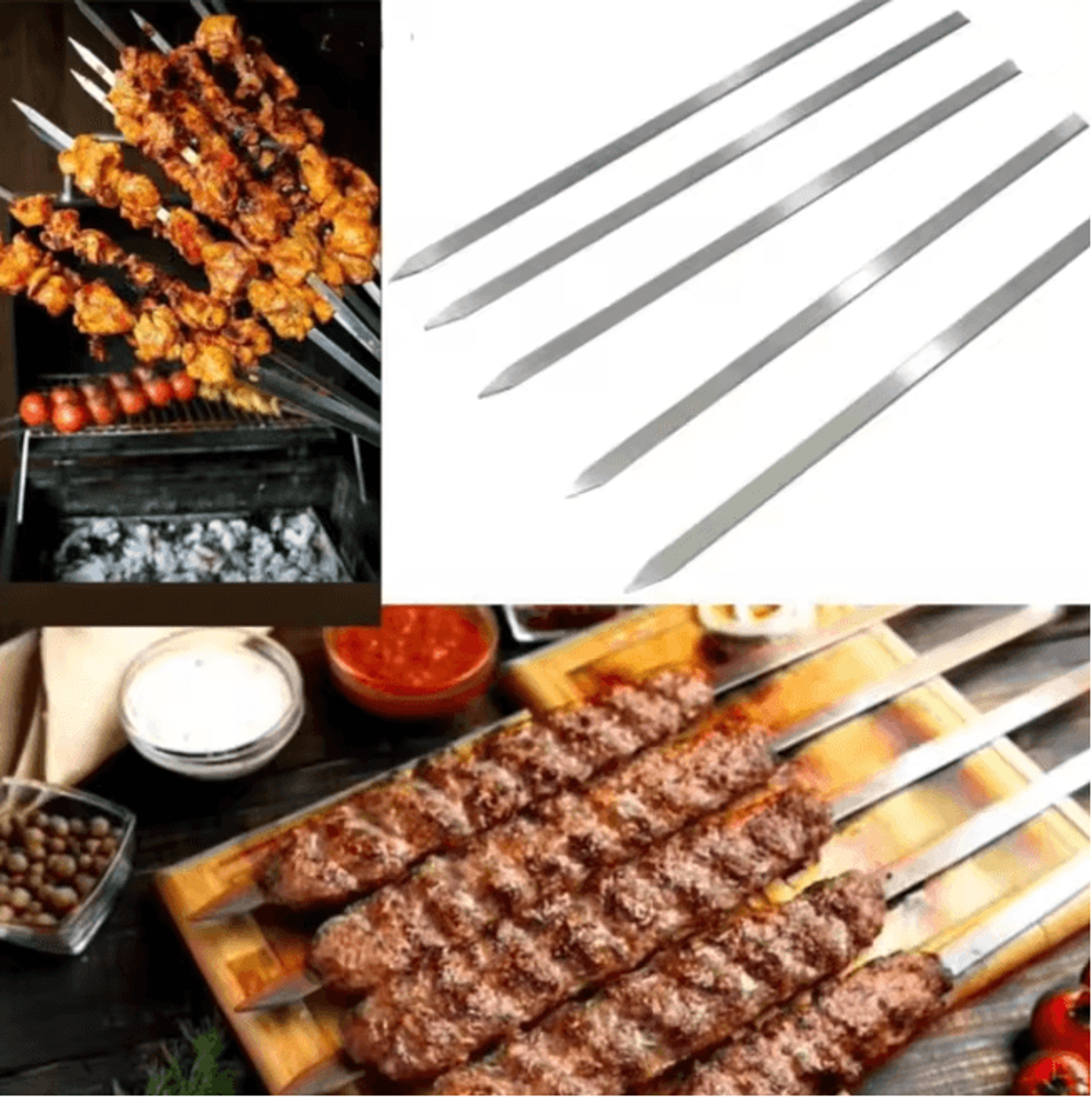 Wide Flat Stainless Steel BBQ Skewers For Kebab And Grilling 2