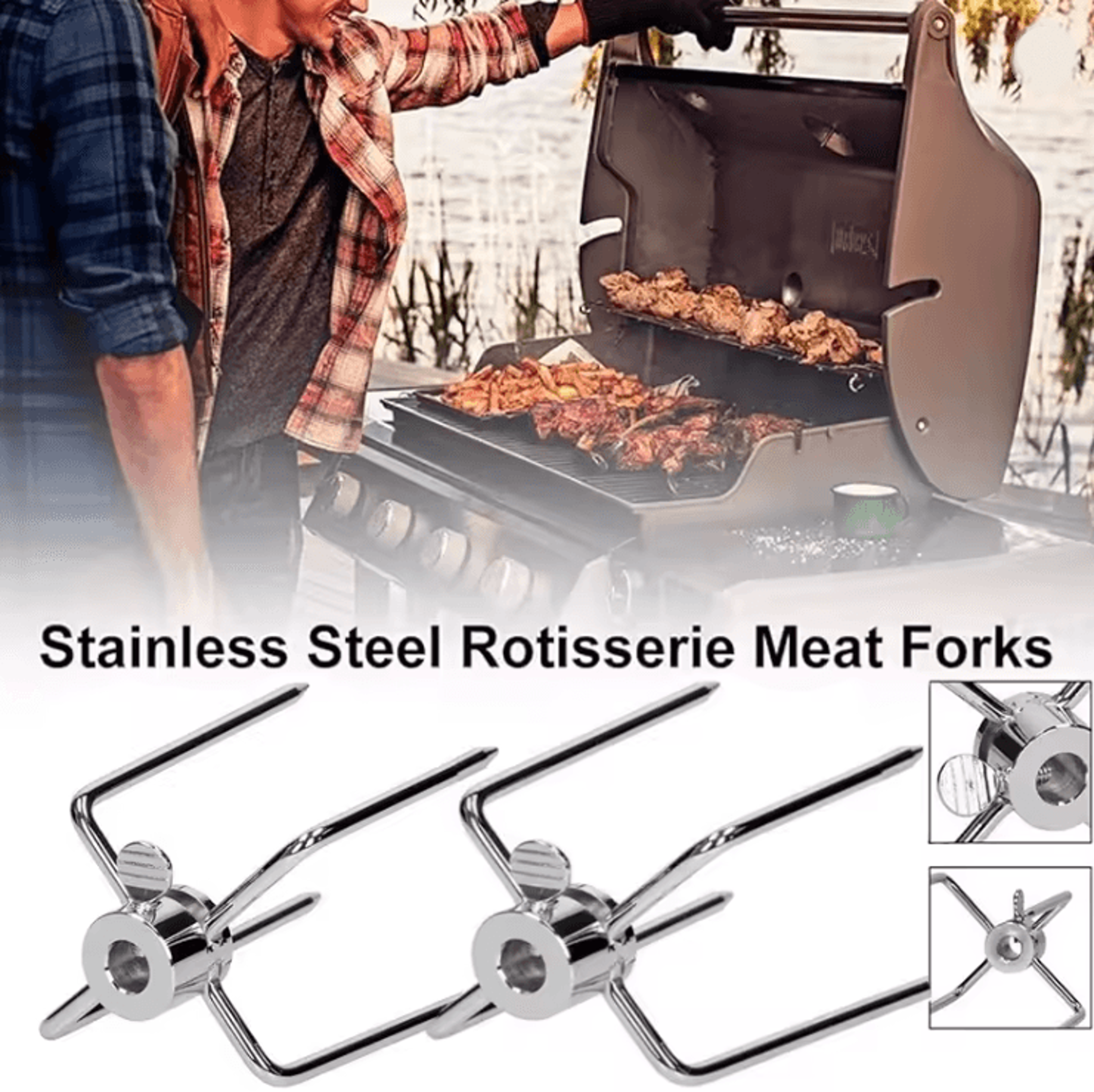 Double Sided Rotisserie Fork Stainless Steel BBQ Skewer For Grilling And Roasting 1