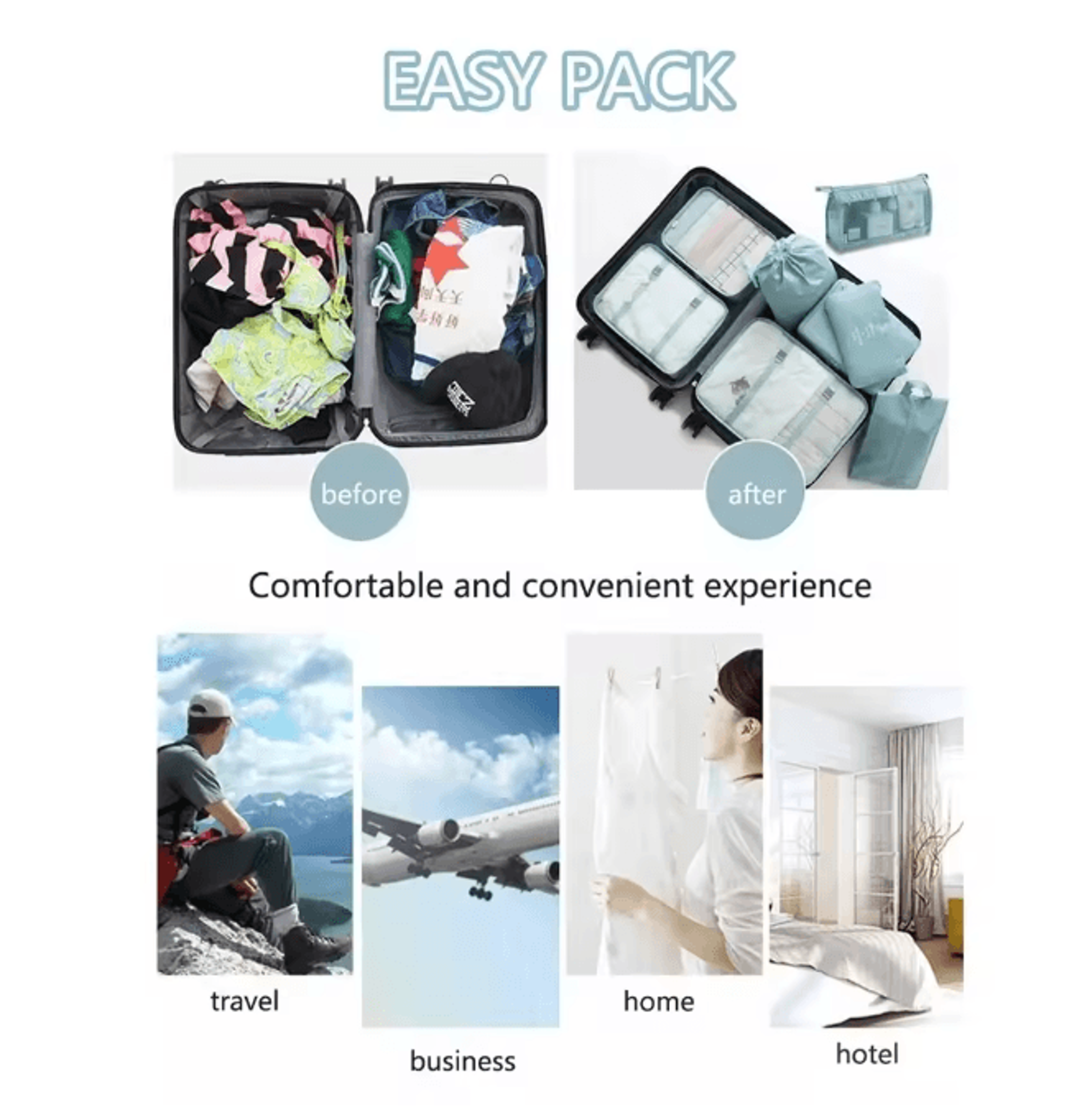 6 Piece Travel Packing Cubes Luggage Organizer Set 2