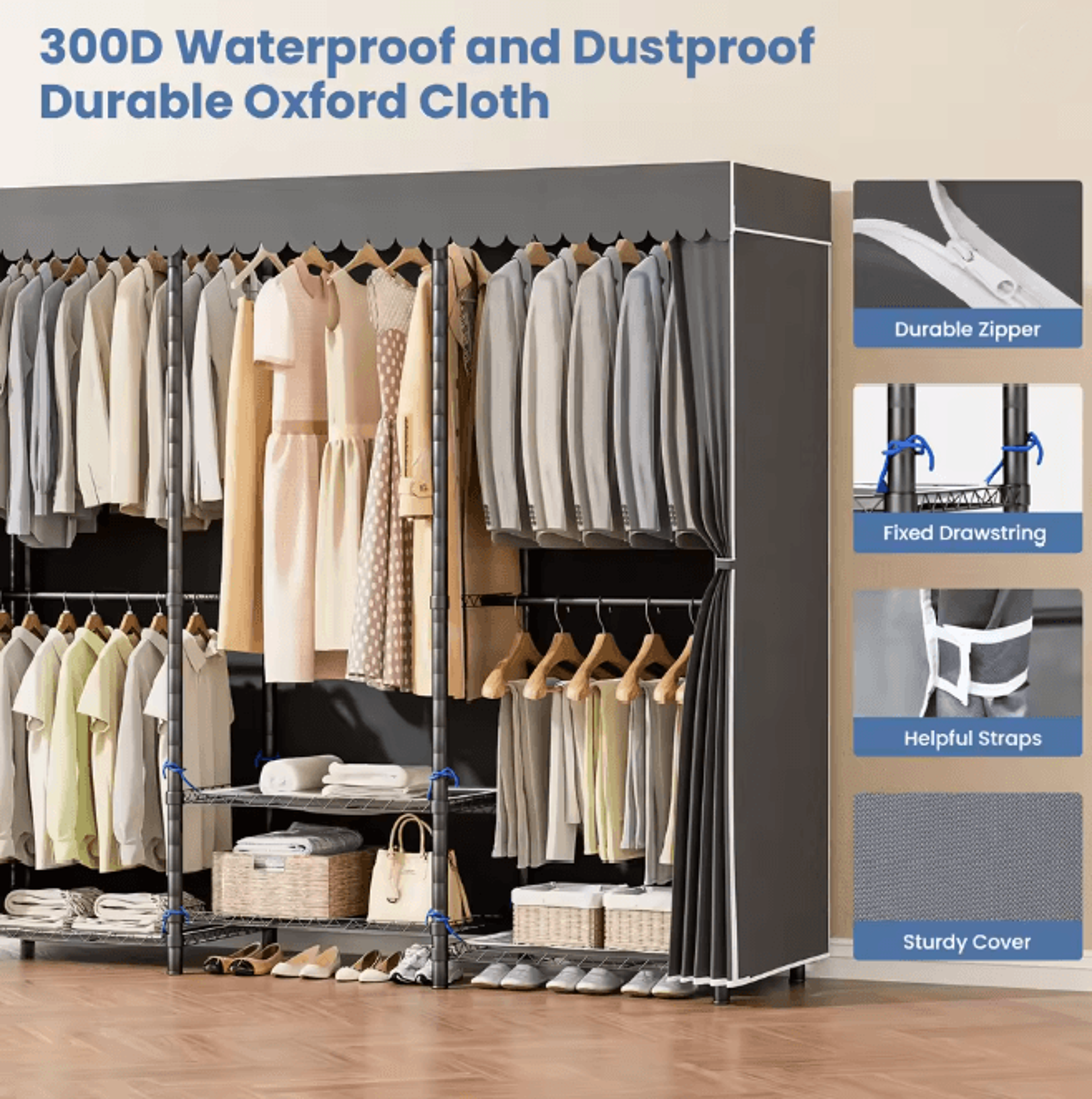 Heavy Duty Clothes Rack Storage Organizer Freestanding Wardrobe Hanging Rack 2