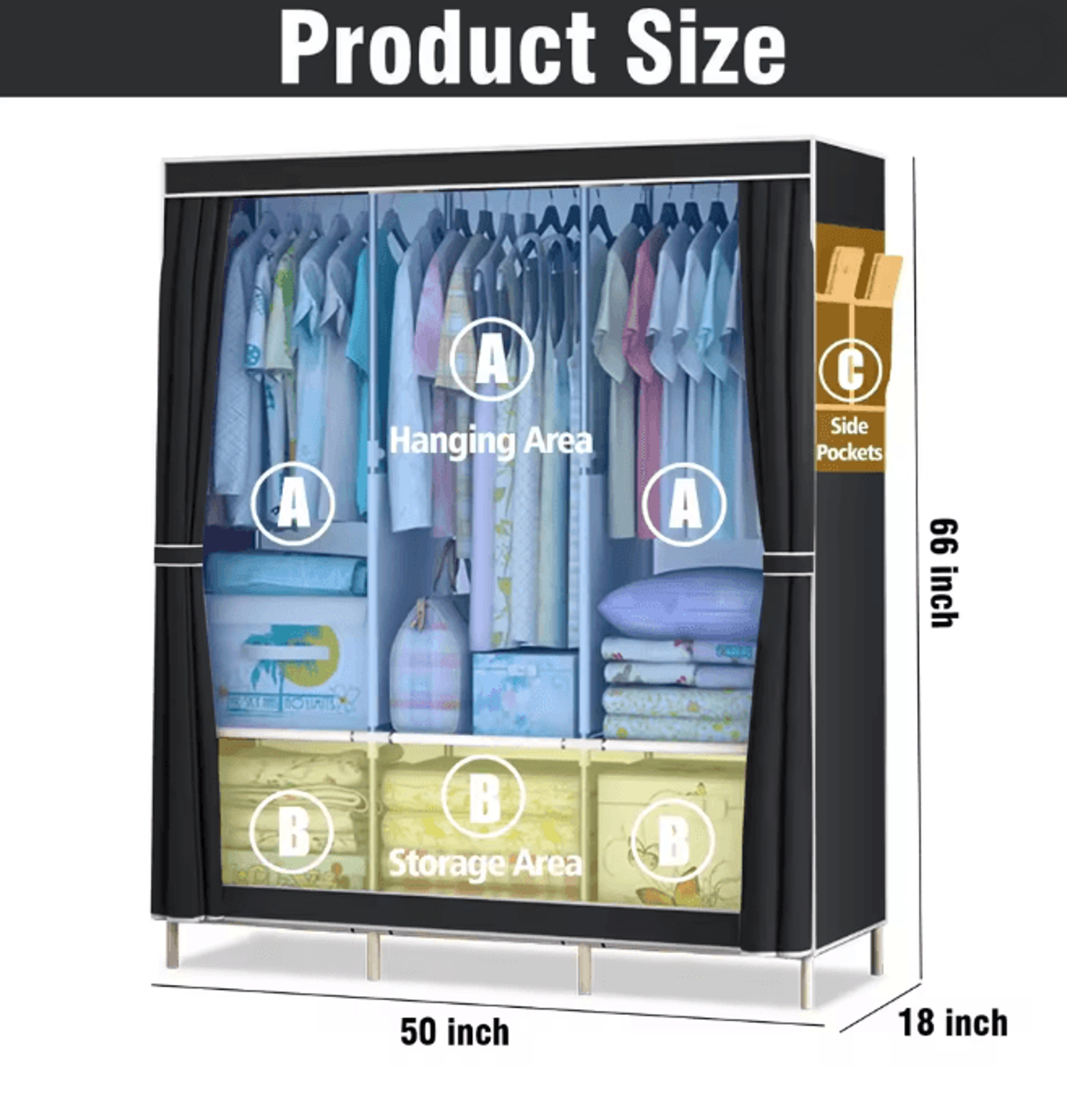 Portable Closet Wardrobe Organizer Storage Rack With Fabric Cover 4
