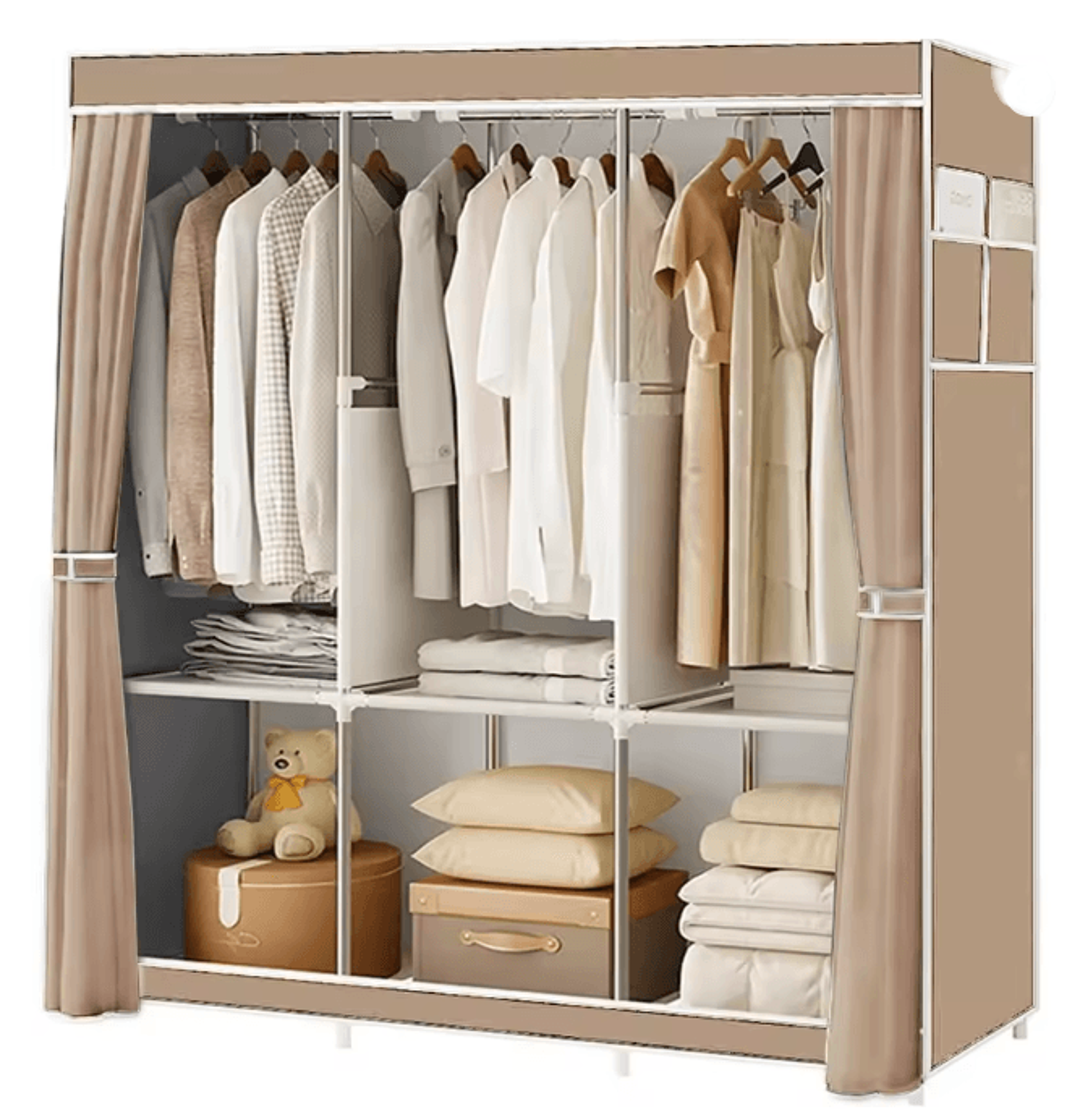 Portable Closet Wardrobe Organizer Storage Rack With Fabric Cover 8