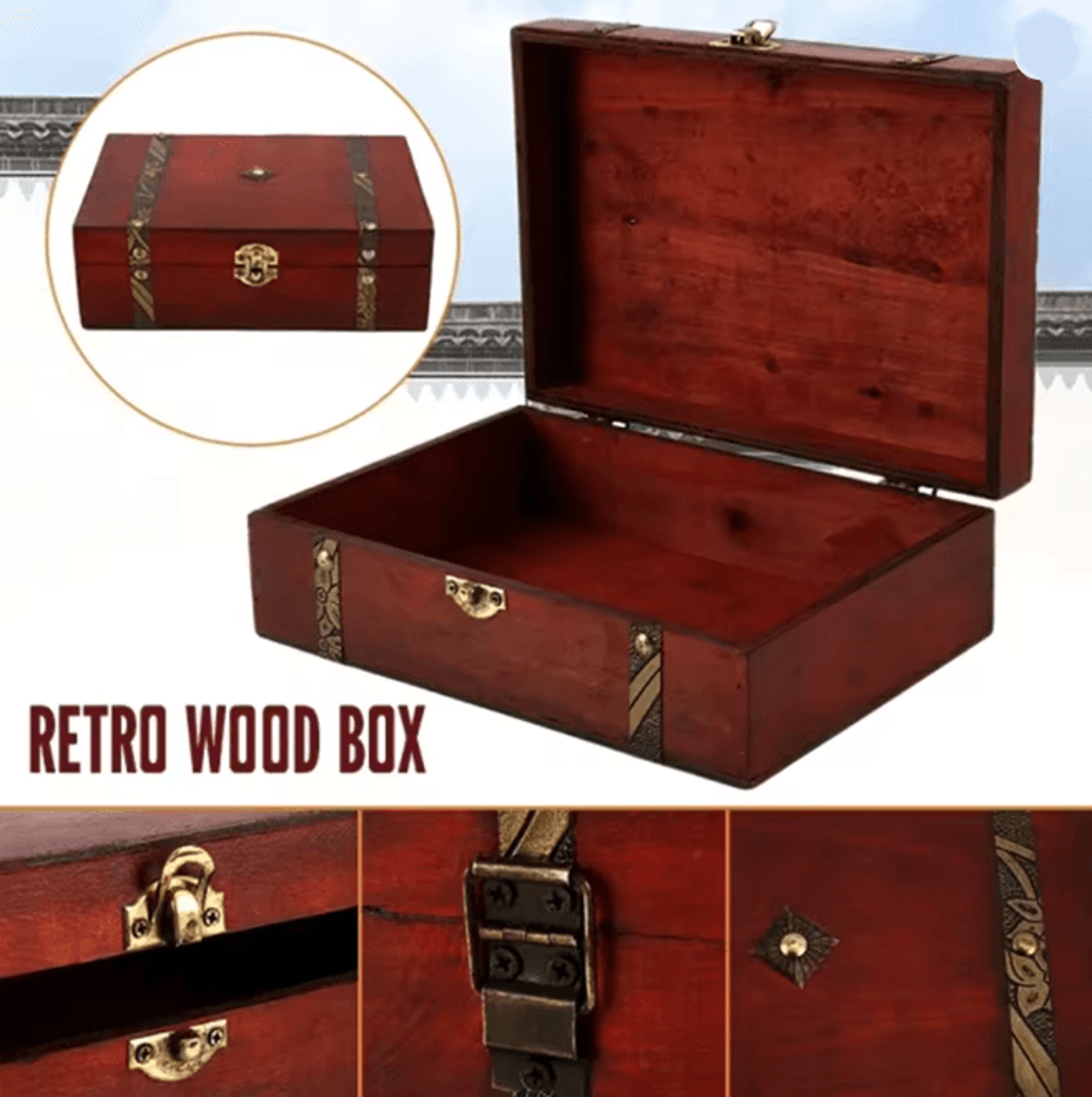 HeritageWood Vintage Treasure Chest Wooden Keepsake Storage Box 1