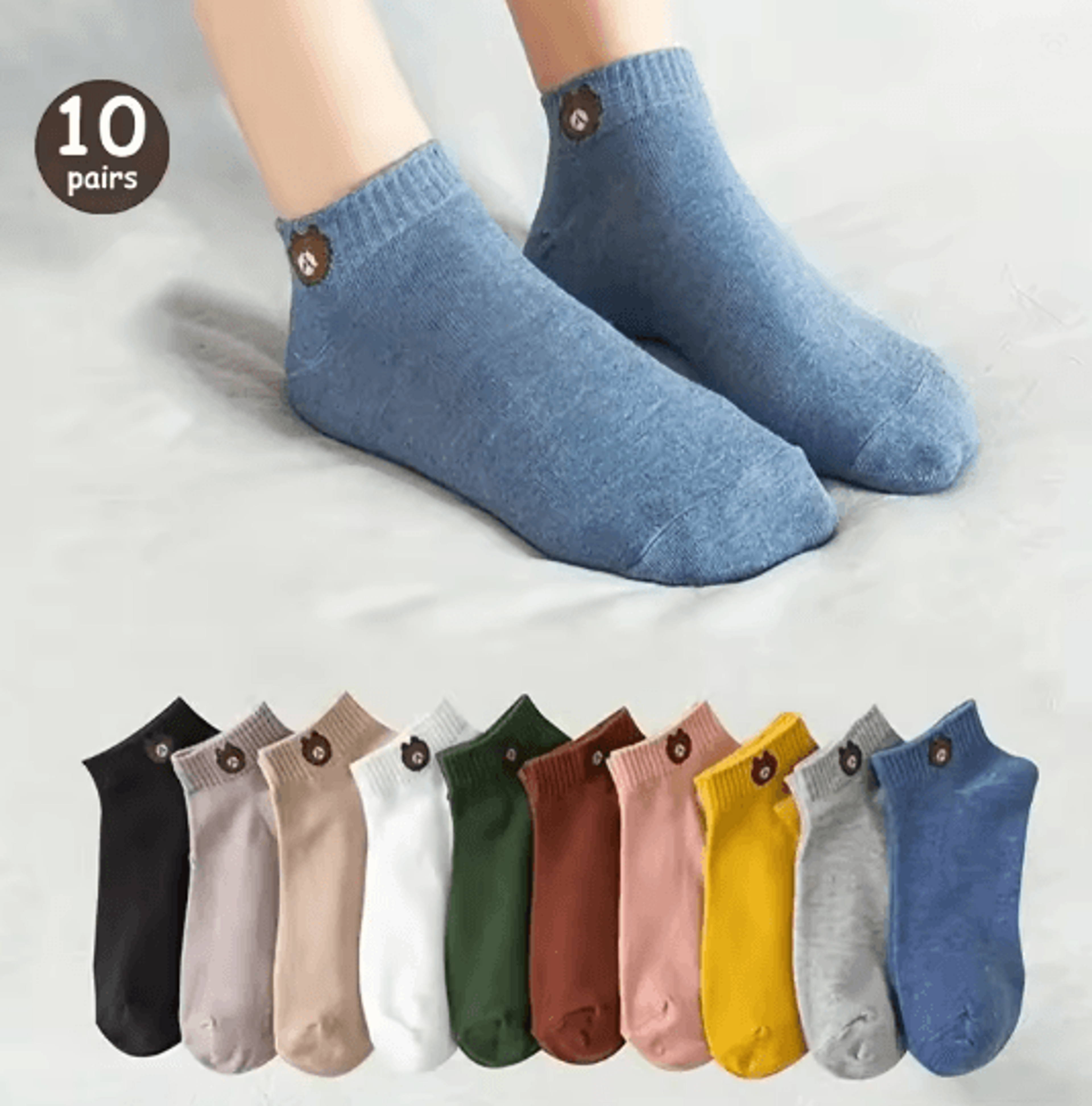 Cartoon Teddy Bear Ankle Socks For Women Soft Breathable Casual Wear 9