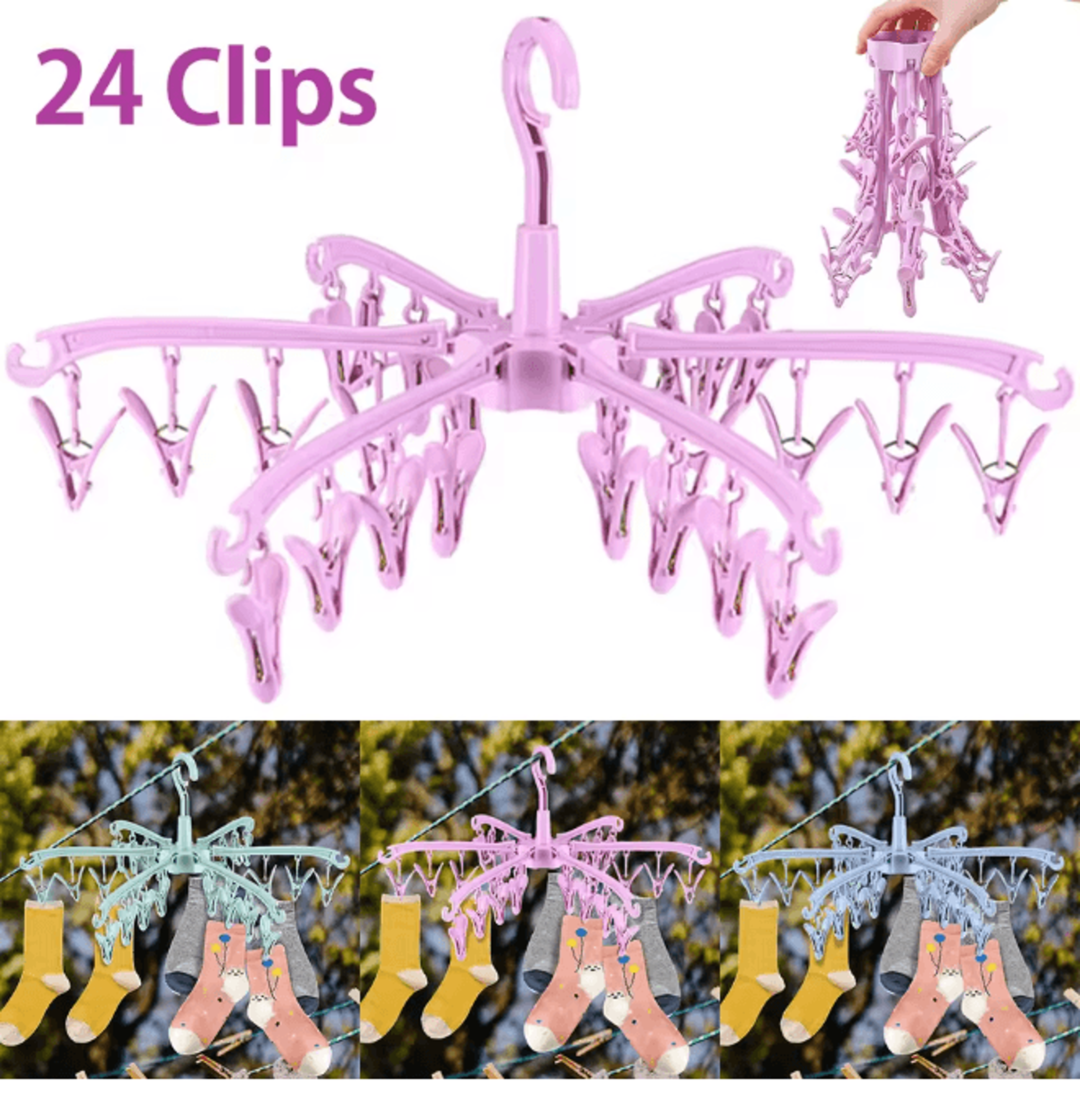 Foldable Sock Drying Rack With 24 Clips Portable Laundry Hanger 1